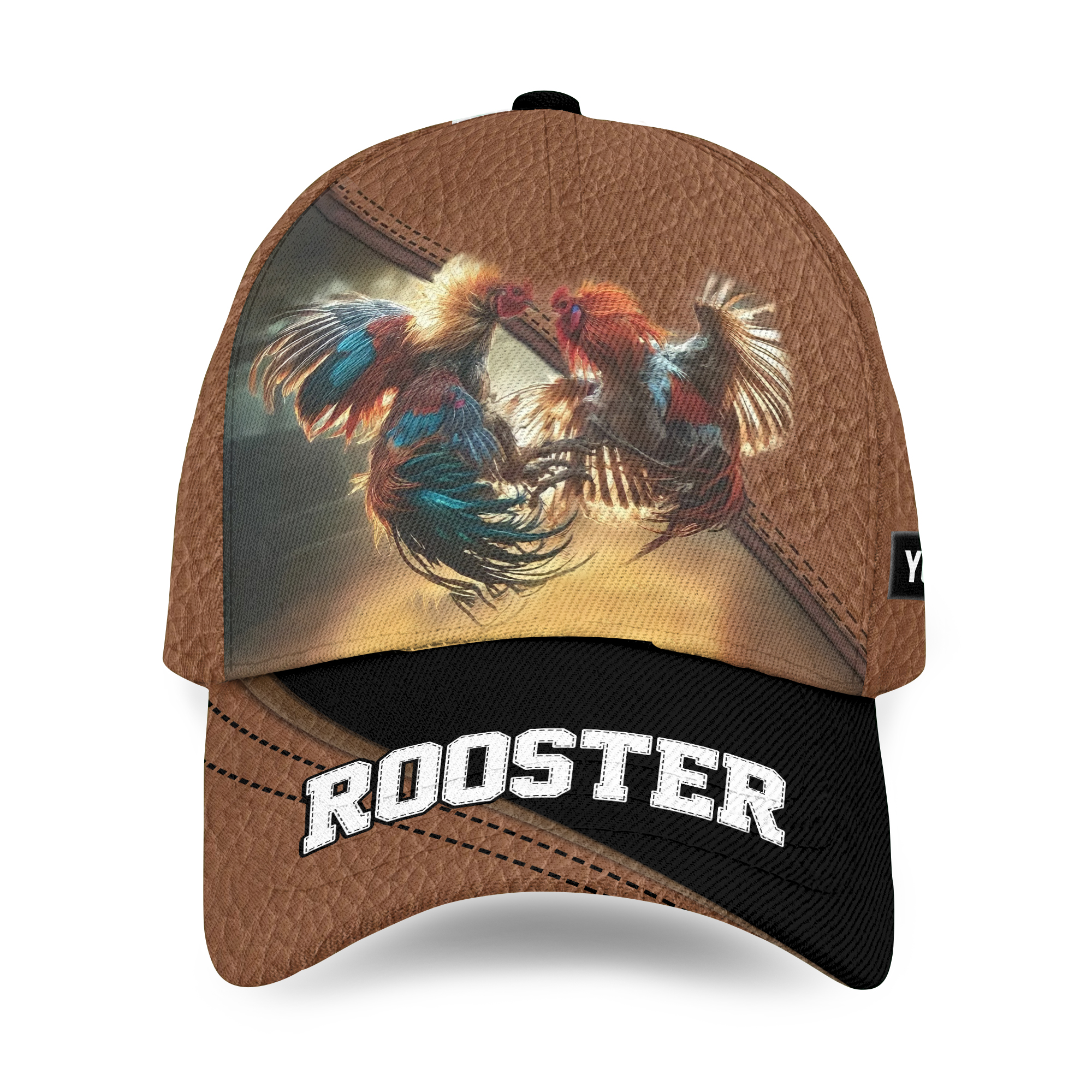 Personalized Name Rooster Fighting Baseball Cap, Mens Rooster Ball Cap