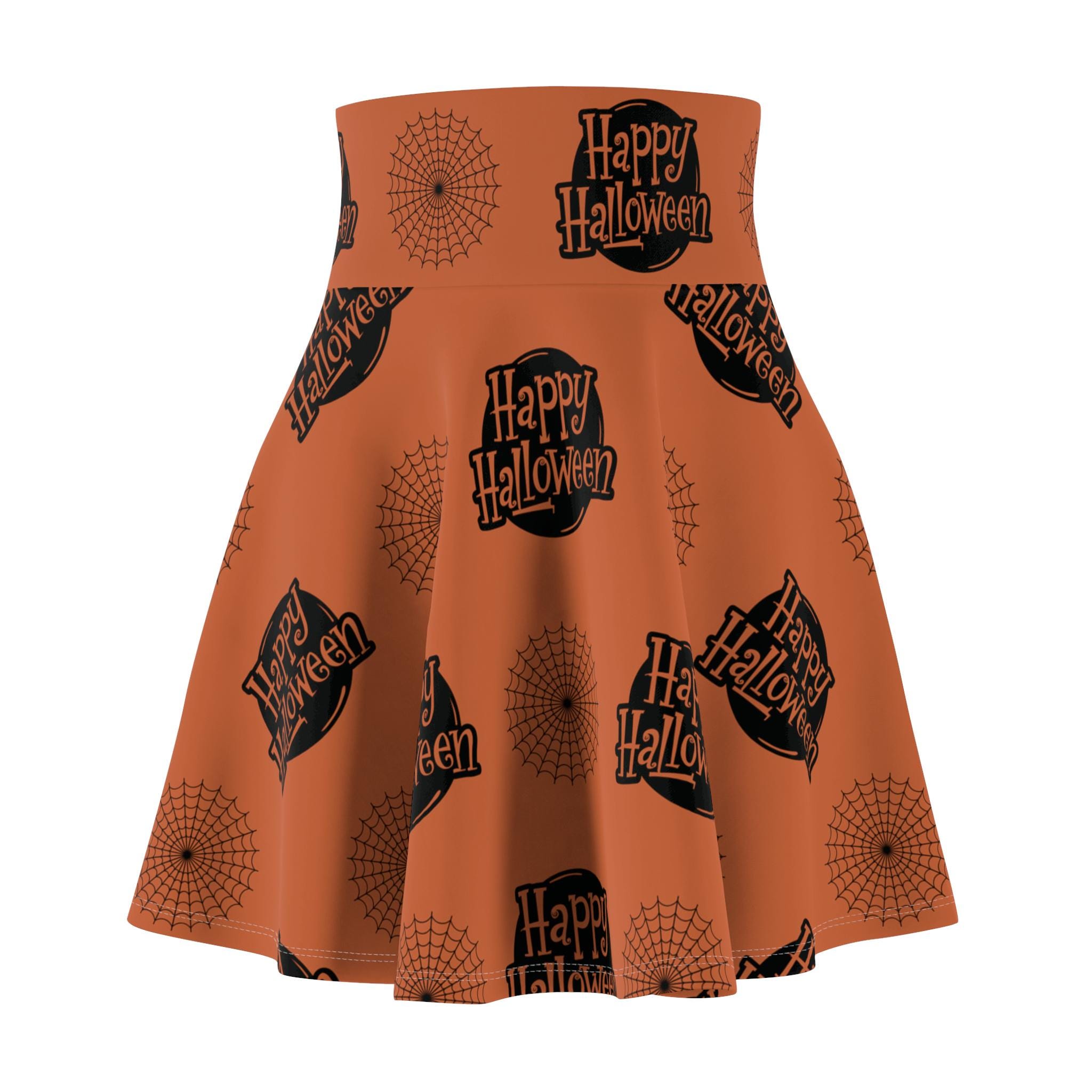 Happy Halloween Orange Women's Skater Skirt, Halloween Skirt