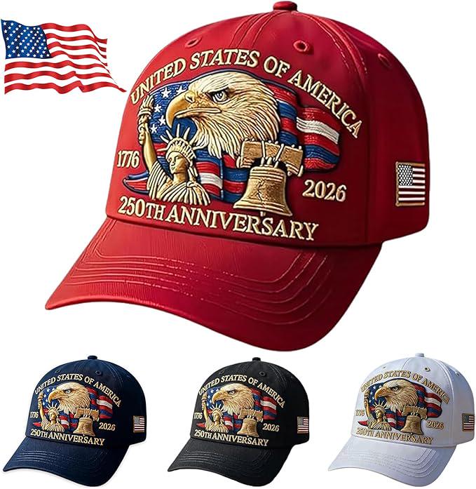 USA 250th Anniversary Embroidered Baseball Cap Patriotic Eagle Design