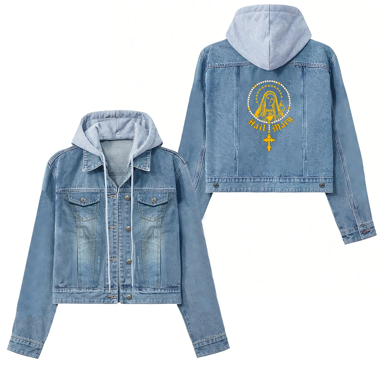 Hail Mary Rosary Prayer Catholic Religion Church Women's Denim Jackets