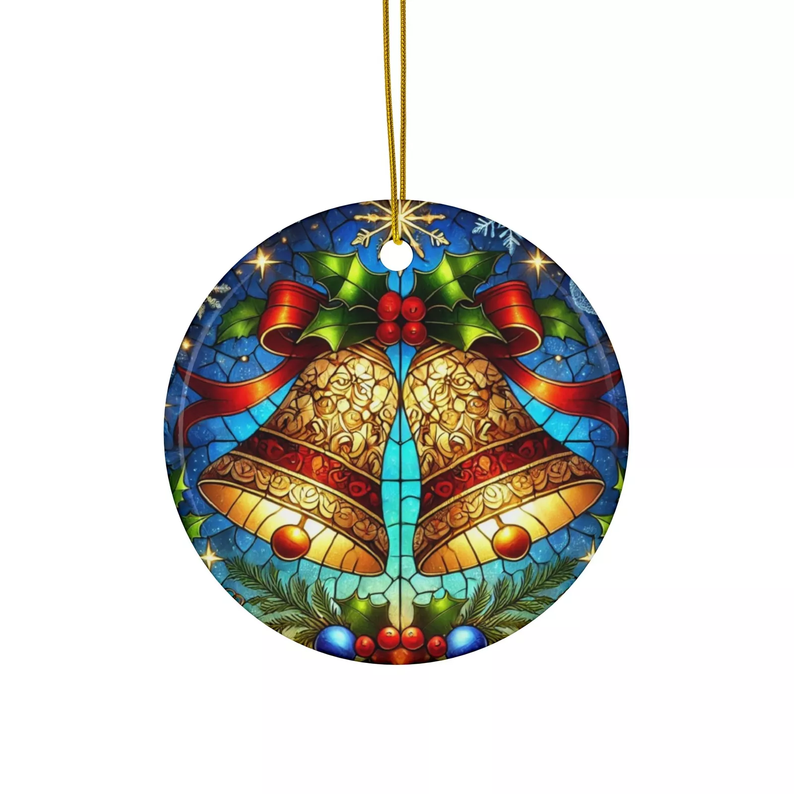 Christmas Bells Stained Glass Style Ceramic Ornaments