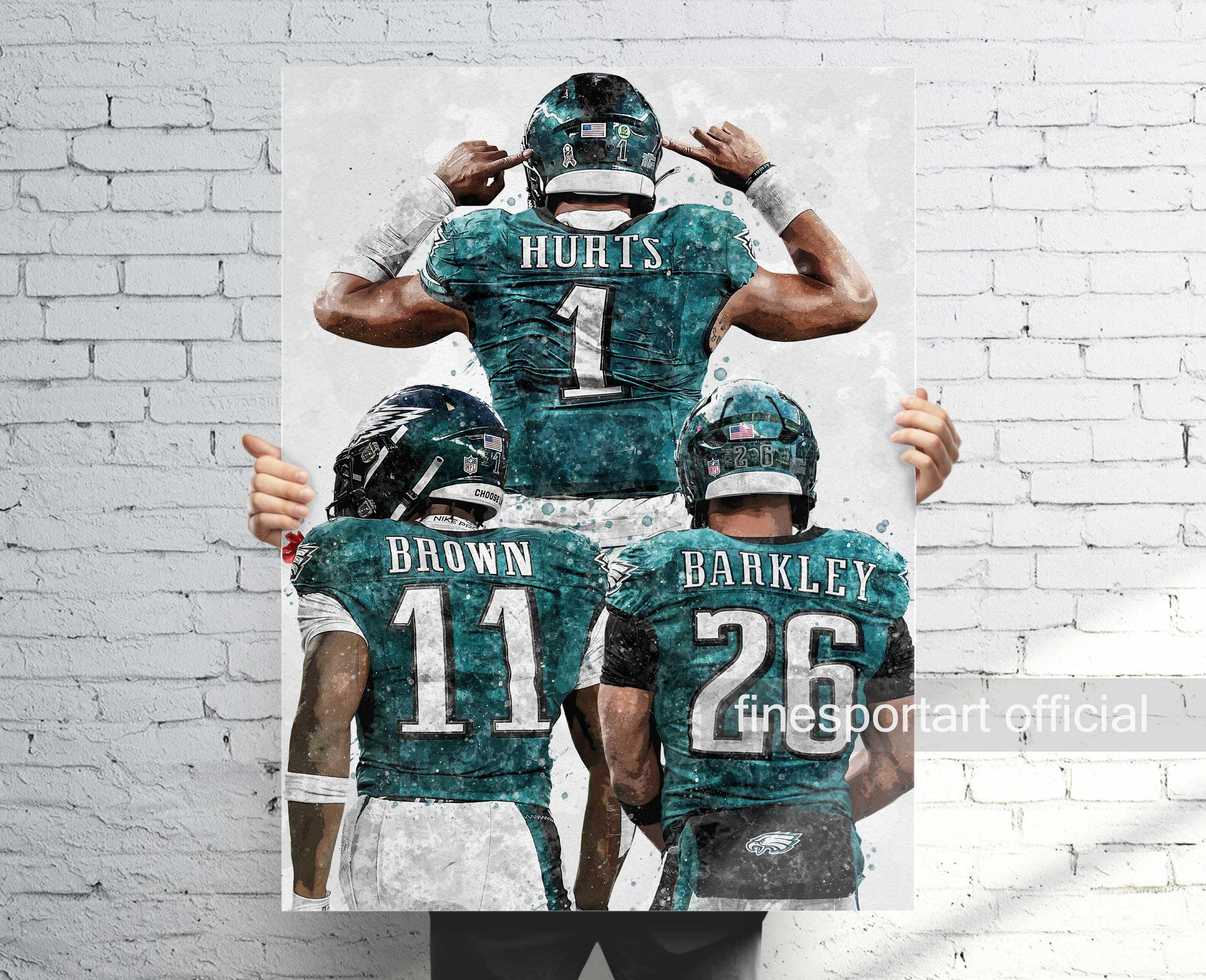 Jalen Hurts, Saquon Barkley, A.J. Brown Philadelphia Poster, Canvas, Football print, Sports wall art, Man Cave, Gift, Kids Room Decor