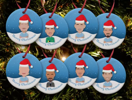 City Christmas Tree Decoration Flat Ceramic Baubles 8 Pack Manchester Man