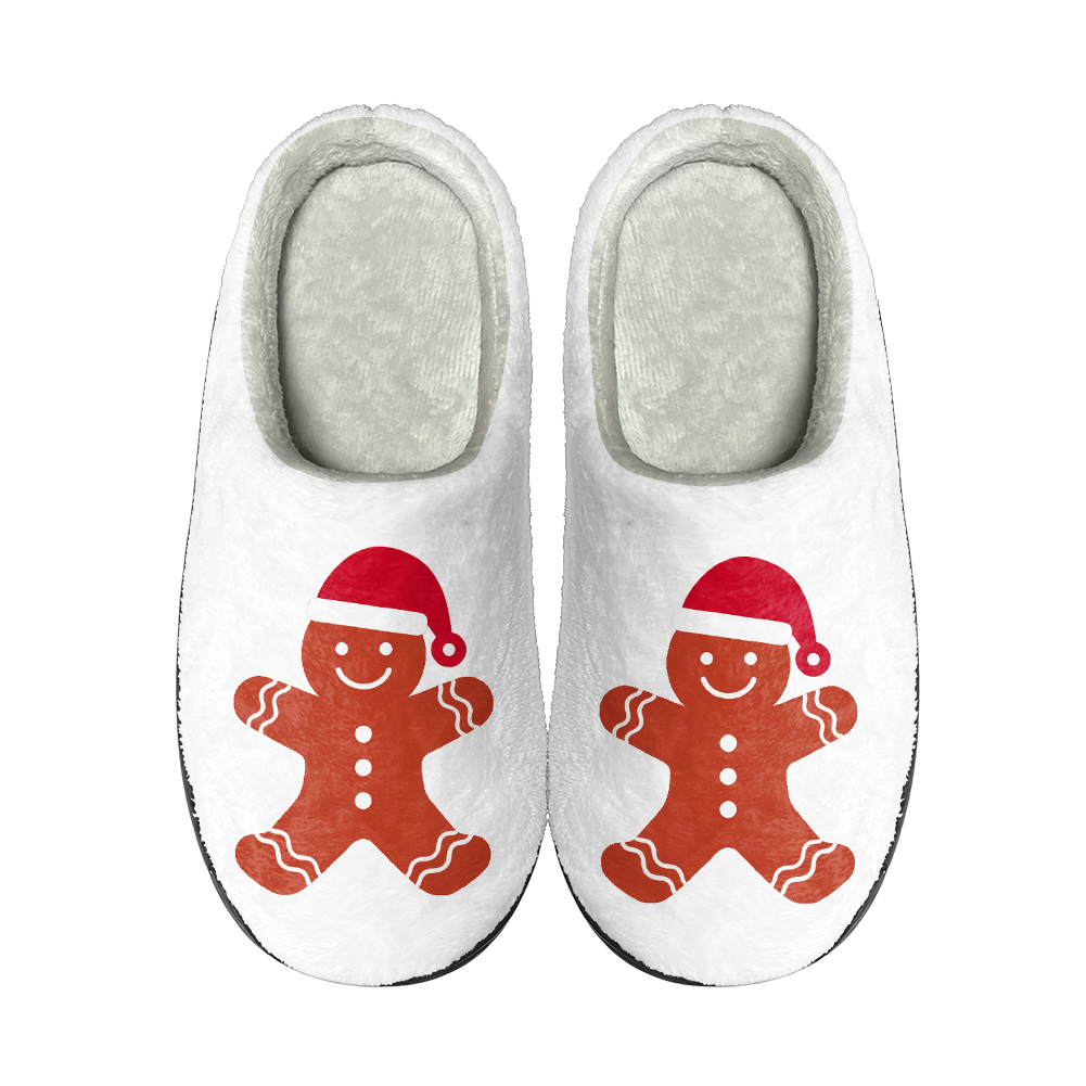 Gingerbread Man Fluffy Fur Slippers Cozy Plush Lightweight X-mas Slippers 9.5-10