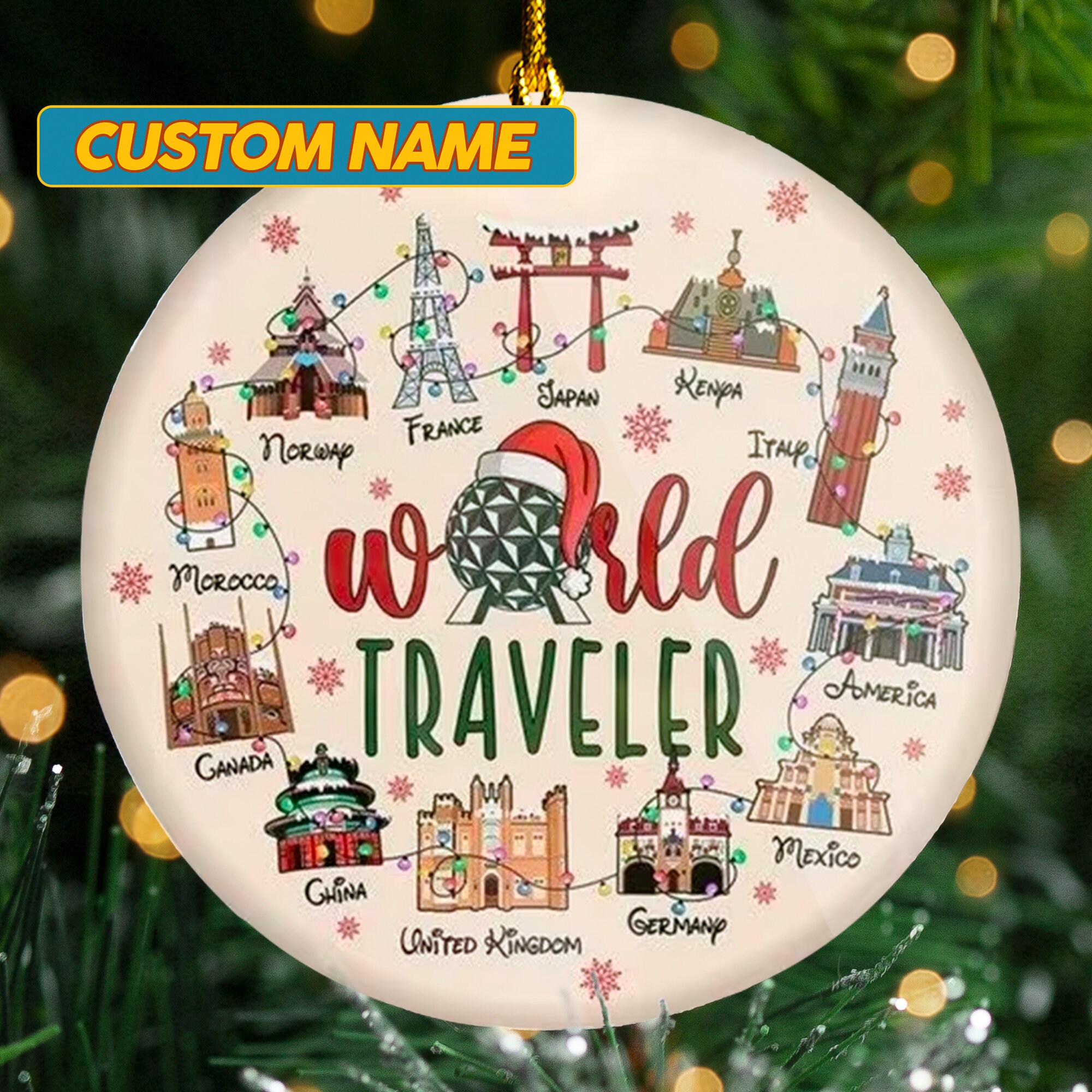 World Traveler Ceramic Christmas Ornament, World Traveler 2024 Christmas Tree Decor, Xmas Keepsake, Christmas Trip Gift For Kid