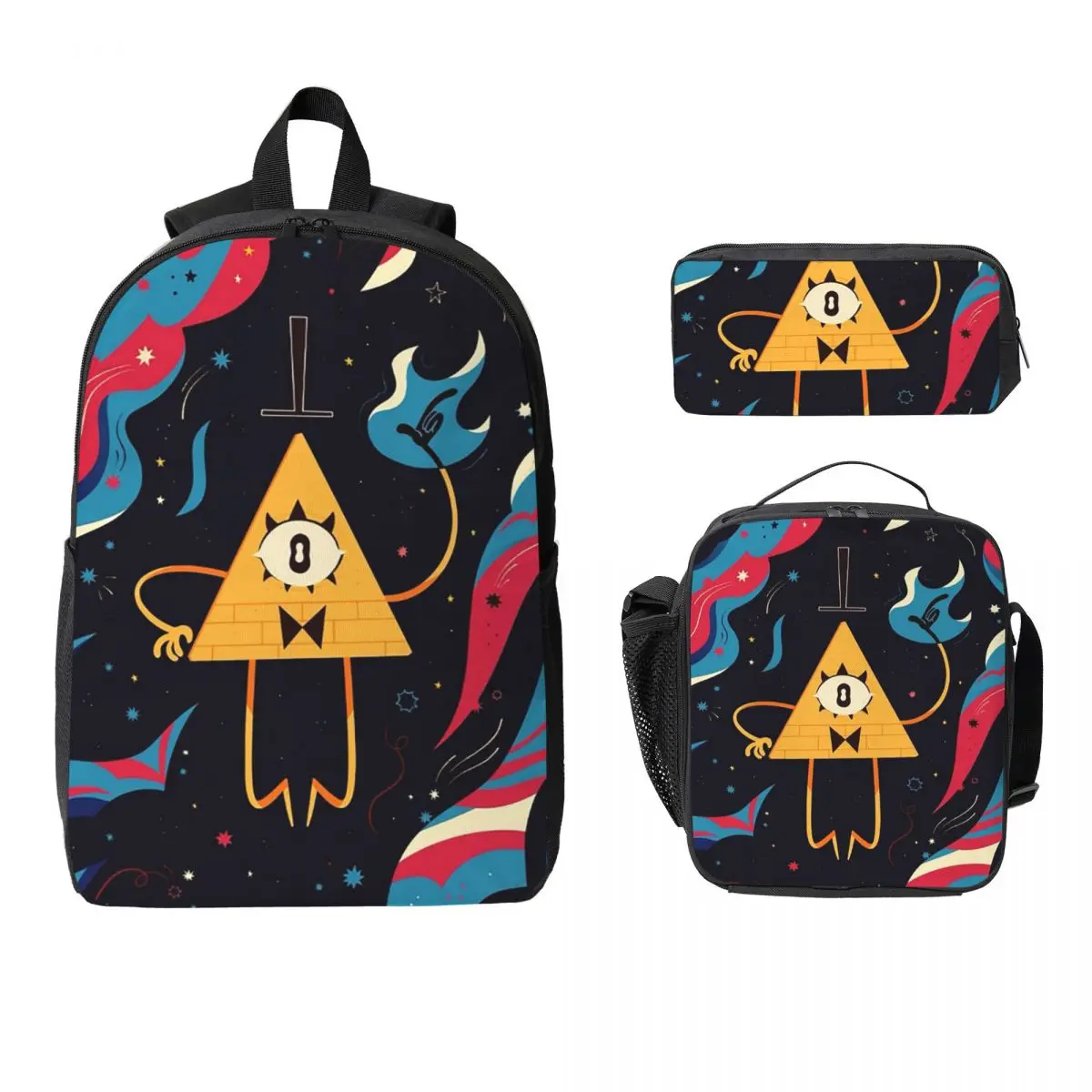 Gravity Falls Cartoon Backpack Set for Boys Girls, School Laptop Backpack with Insulated Lunch Bag and Pencil Case, 3 Piece Set