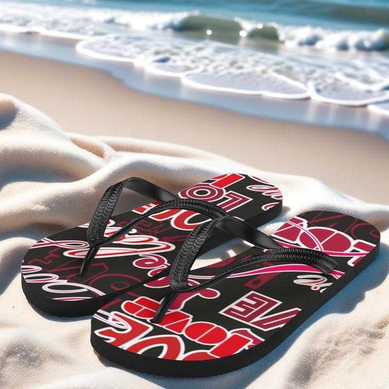 Beach Flip-Flops Red-Black-Unisex Cushioned Footbed Flip Flops Geometric Elegance: Flip Flops With Unique Design