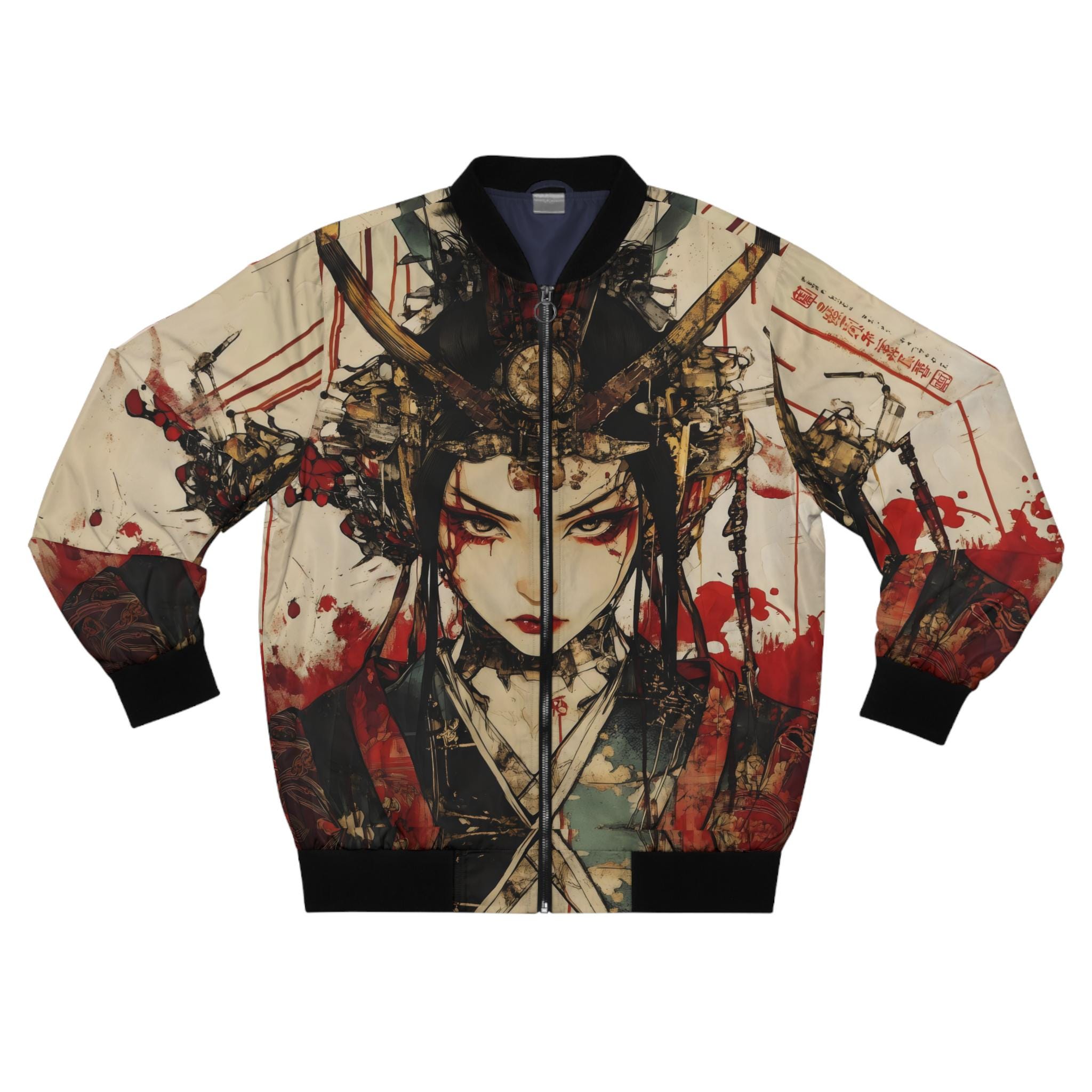 Retro Japanese Anime Bomber Men's Jacket ,Men's AOP Bomber Jacket,Japanese Streetwear Bomber Jacket