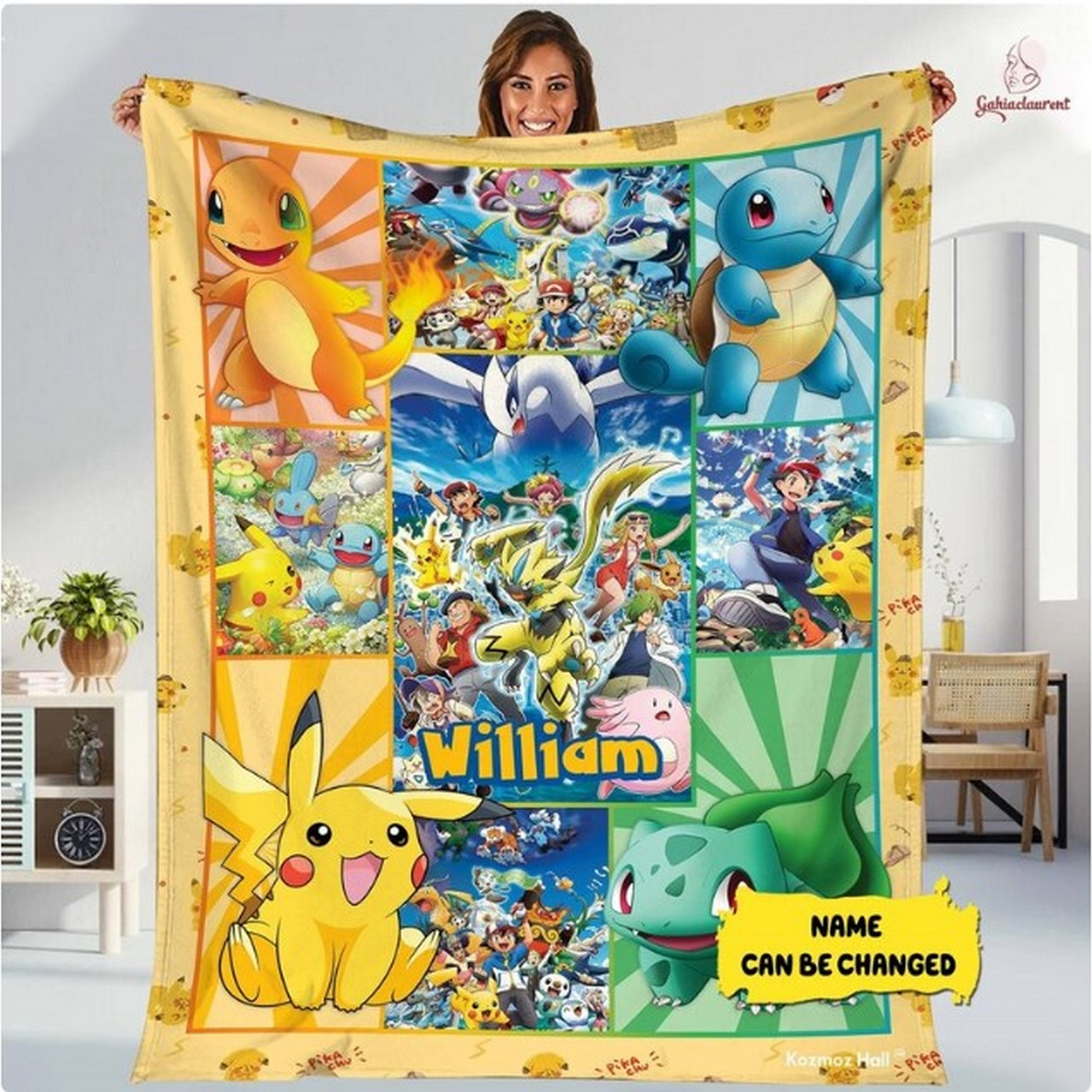 Personalization Pika PKM Fleece Blanket, Eevee Sn Lax Gengar Charmander Blanket
