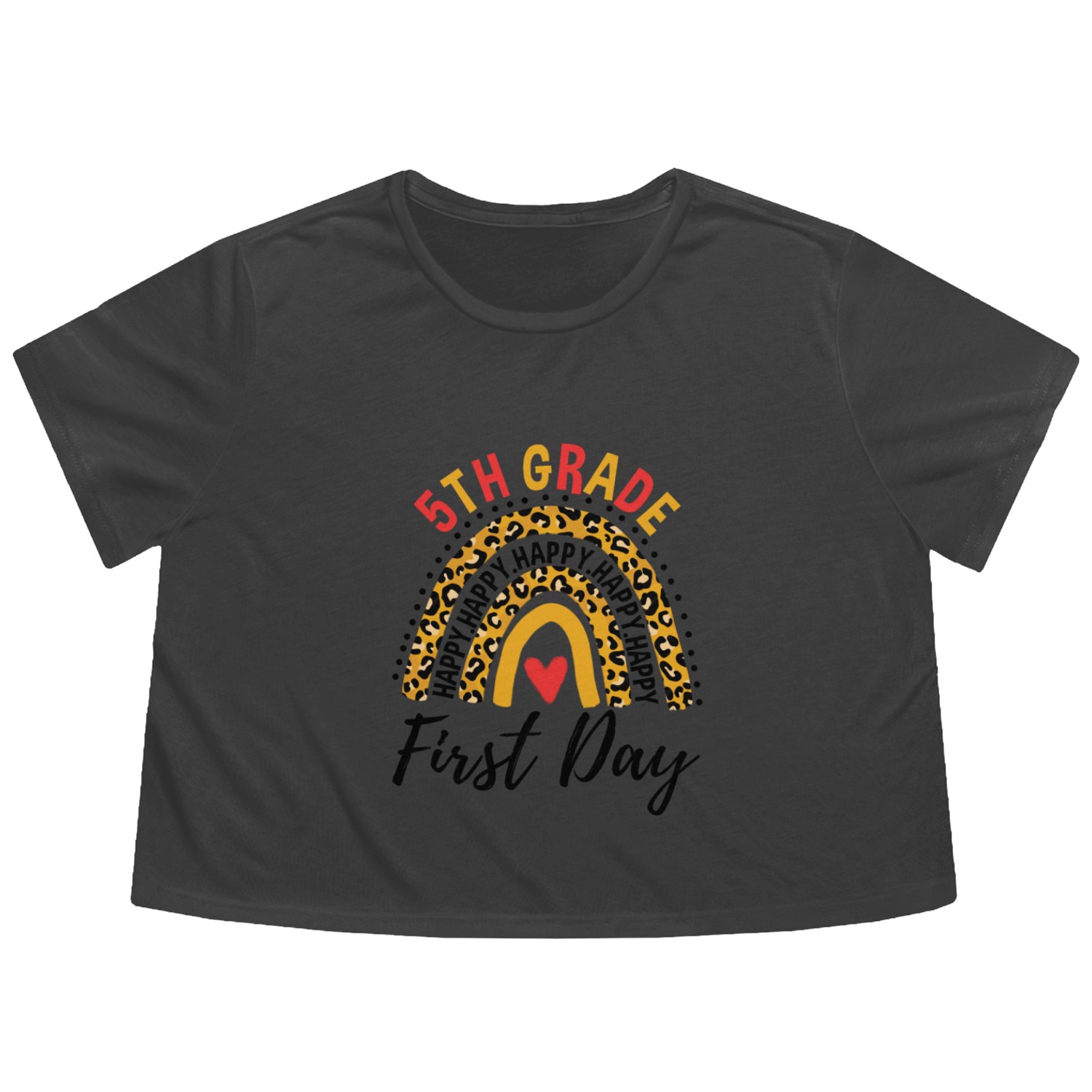 Rainbow First Day Of School 5th Grade Teacher Flowy Cropped Tees