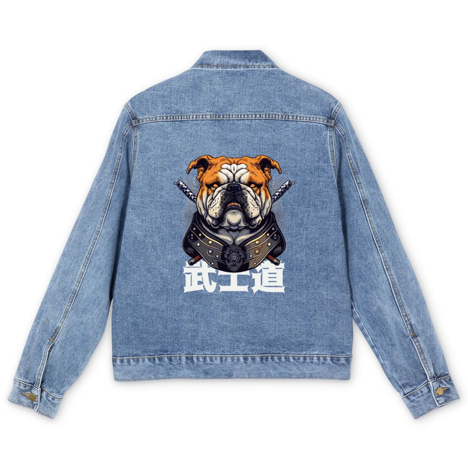 Japanese Samurai Bushido Bulldog Katana Pet Dog Men's Denim Jackets