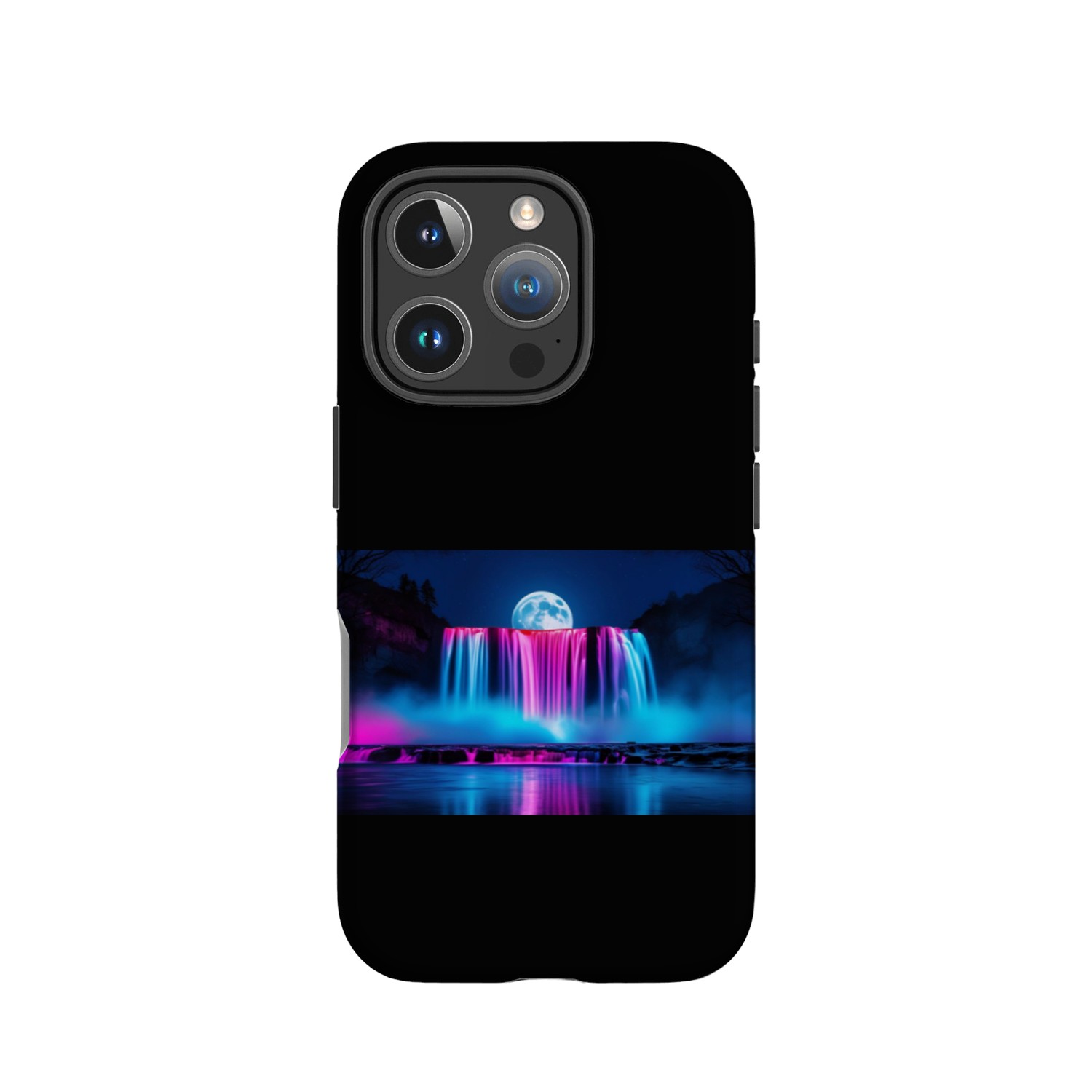 A majestic waterfall flowing in vibrant neon h IPhone Cases