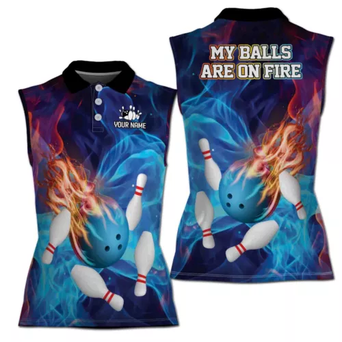Custom Name My Balls Are On Fire Bowling Women Sleeveless Polo