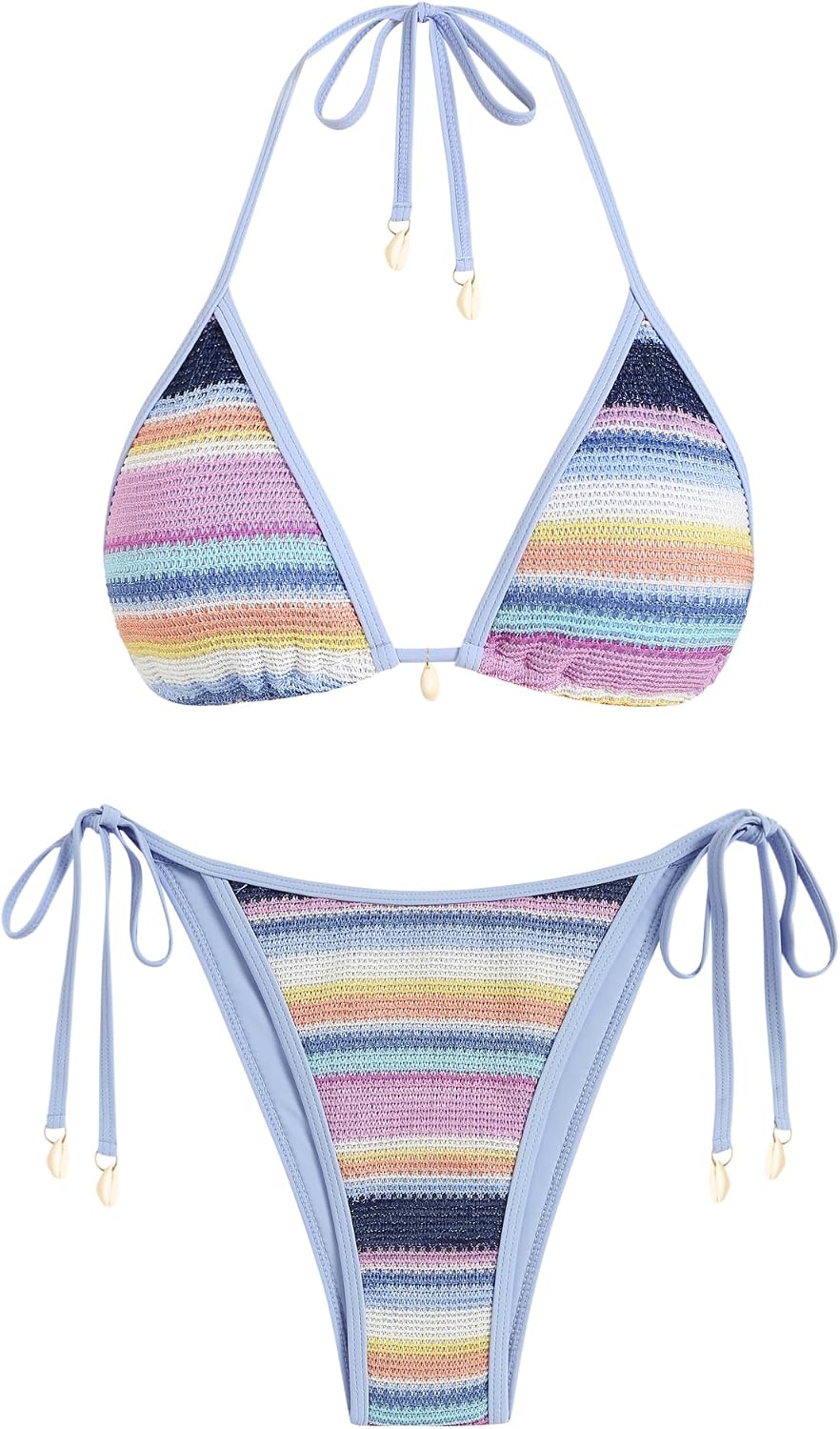 Women's Colorblock Stripe Triangle Halter Bikini Set High Cut Two Piece Swimsuit