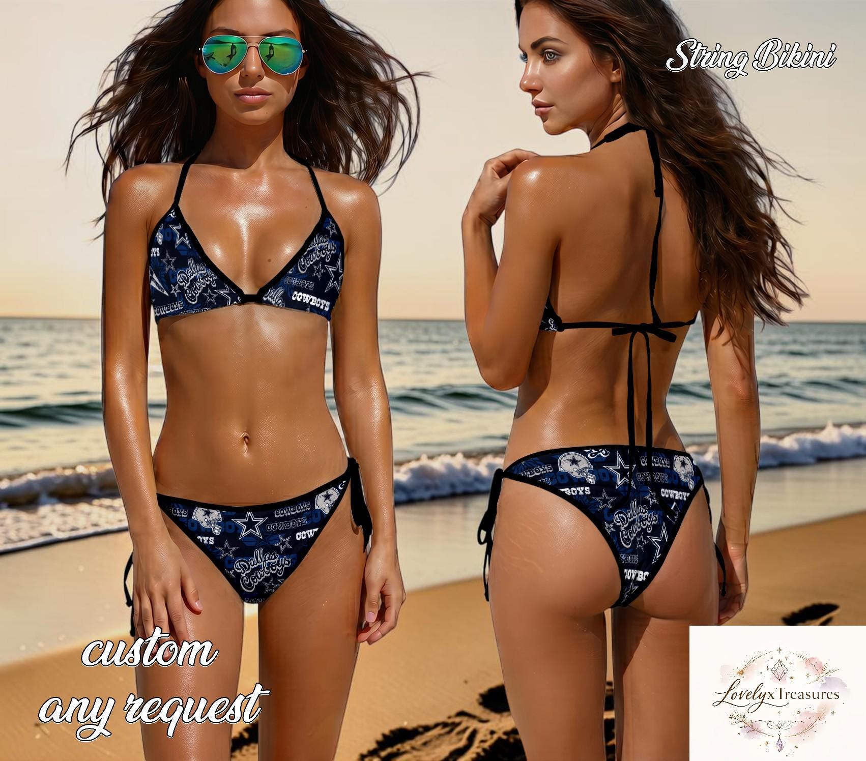 Cowboys Bikini Set, Dallas Football Theme String Bikini, Sport Team Triangle Swimsuit, Game Day Beachwear