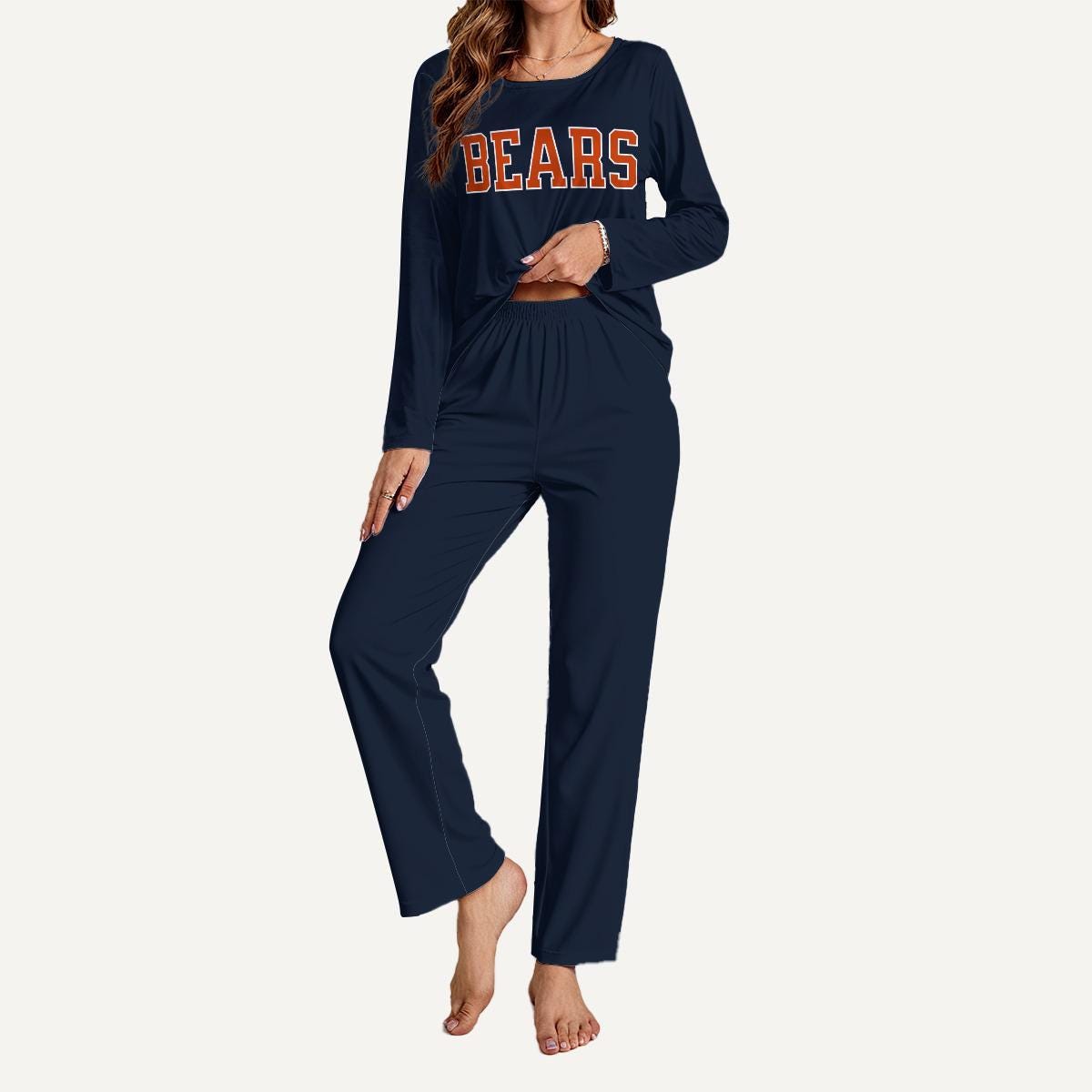 Bears Football Pajama Set, Womens Long Sleeve Lounge Wear, Game Day PJs