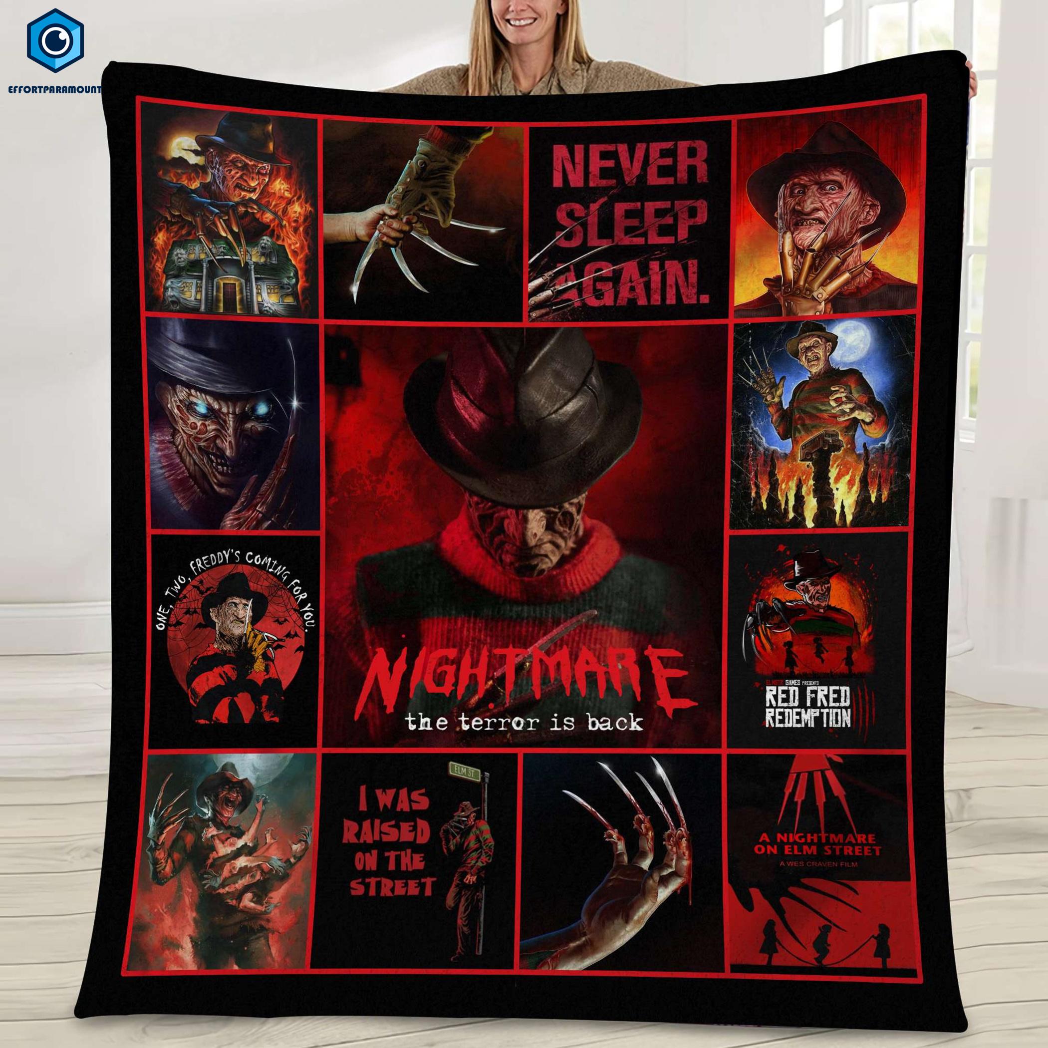 Nightmare The Terror Is Back Fleece Blanket | Freddy Krueger Halloween Horror Movie Quilt Blanket | Friday of 13th Movie Fan Gift Blanket