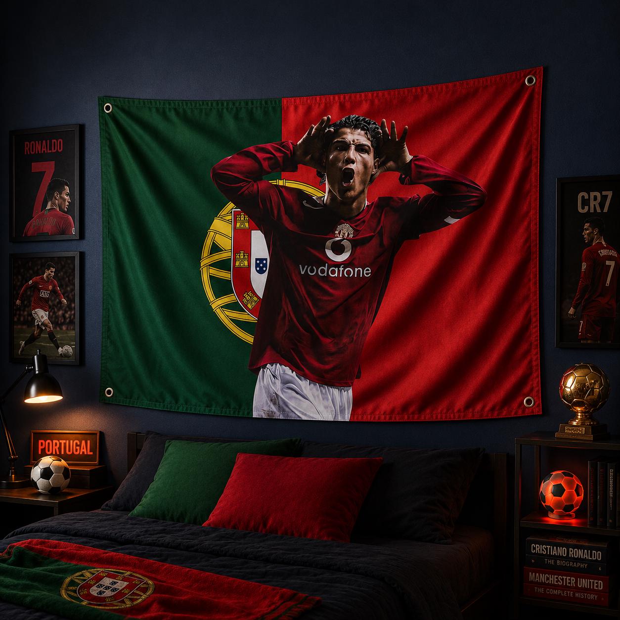 Cristiano Ronaldo Portugal Flag, CR7 Wall Flag, Portugal Soccer Tapestry, Ronaldo Fan Decor, Portugal Football Flag, World Cup Flag