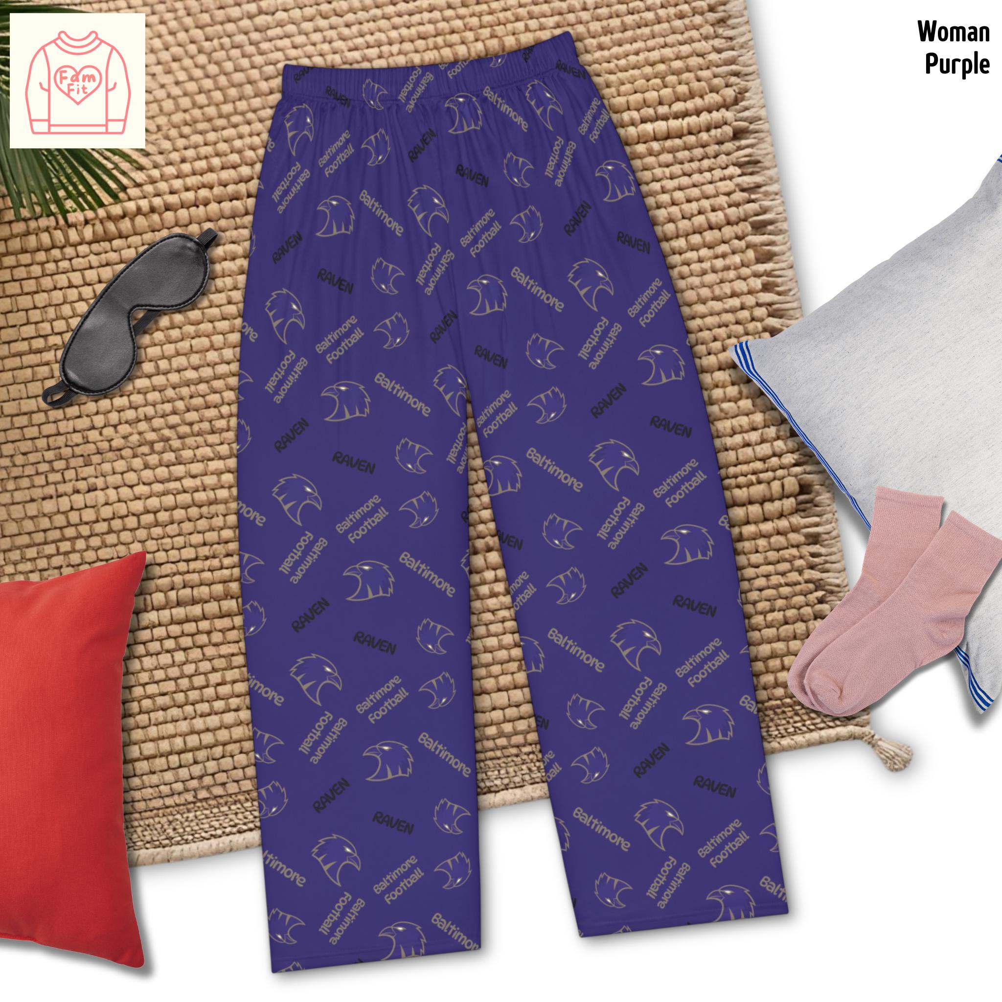 Baltimore Football Pattern Pajama Pants for Women, Raven Fan Gift, Football Mom Pajamas