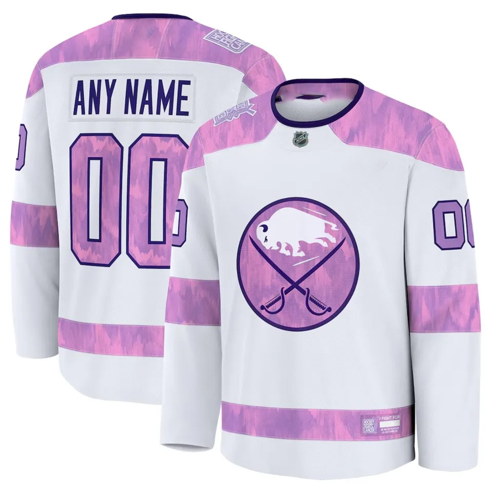 Men's Buffalo Sabress White 2024 Hockey Fights Cancer Custom - All Printed Jersey