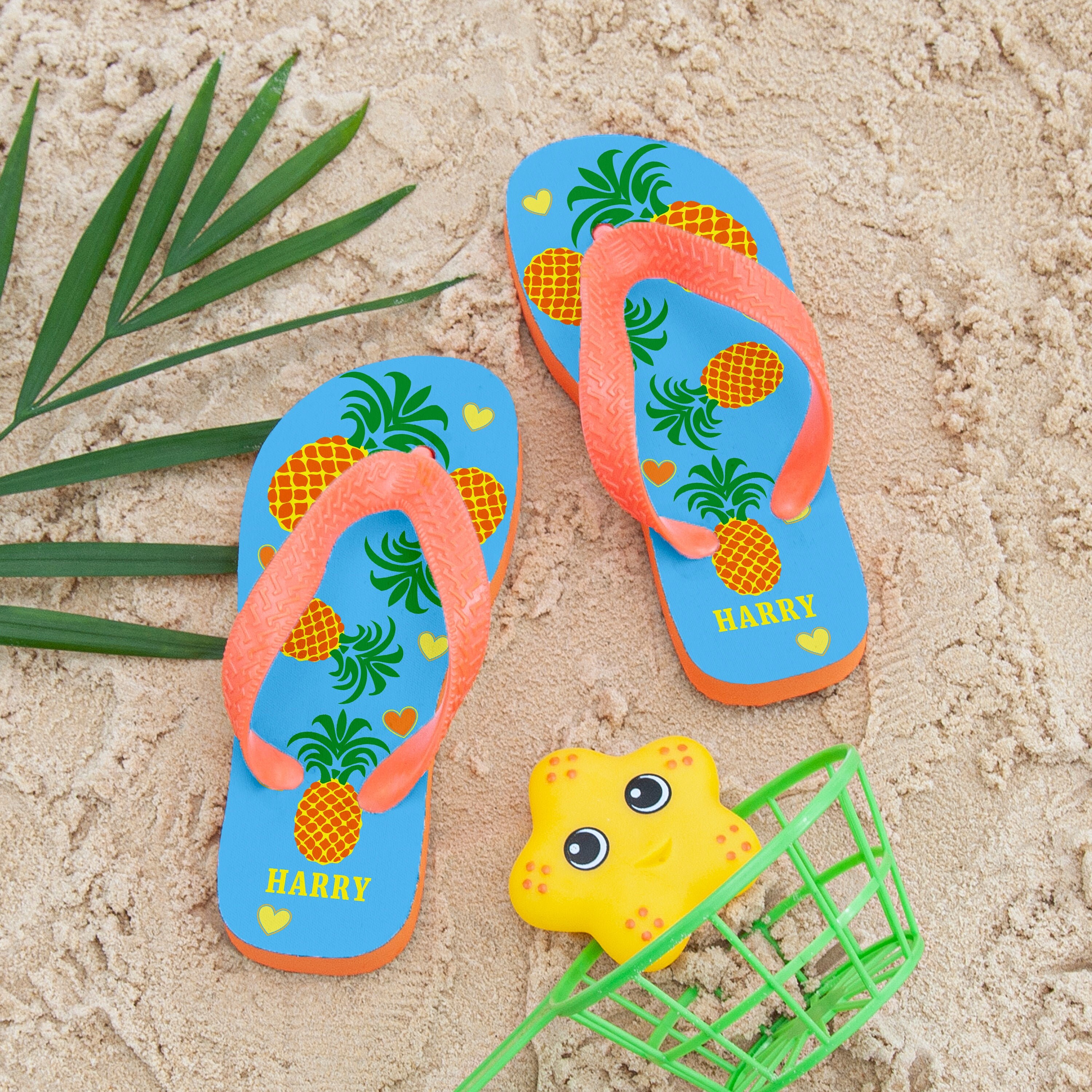 Personalised Kid's Partying Pineapples Flip Flops
