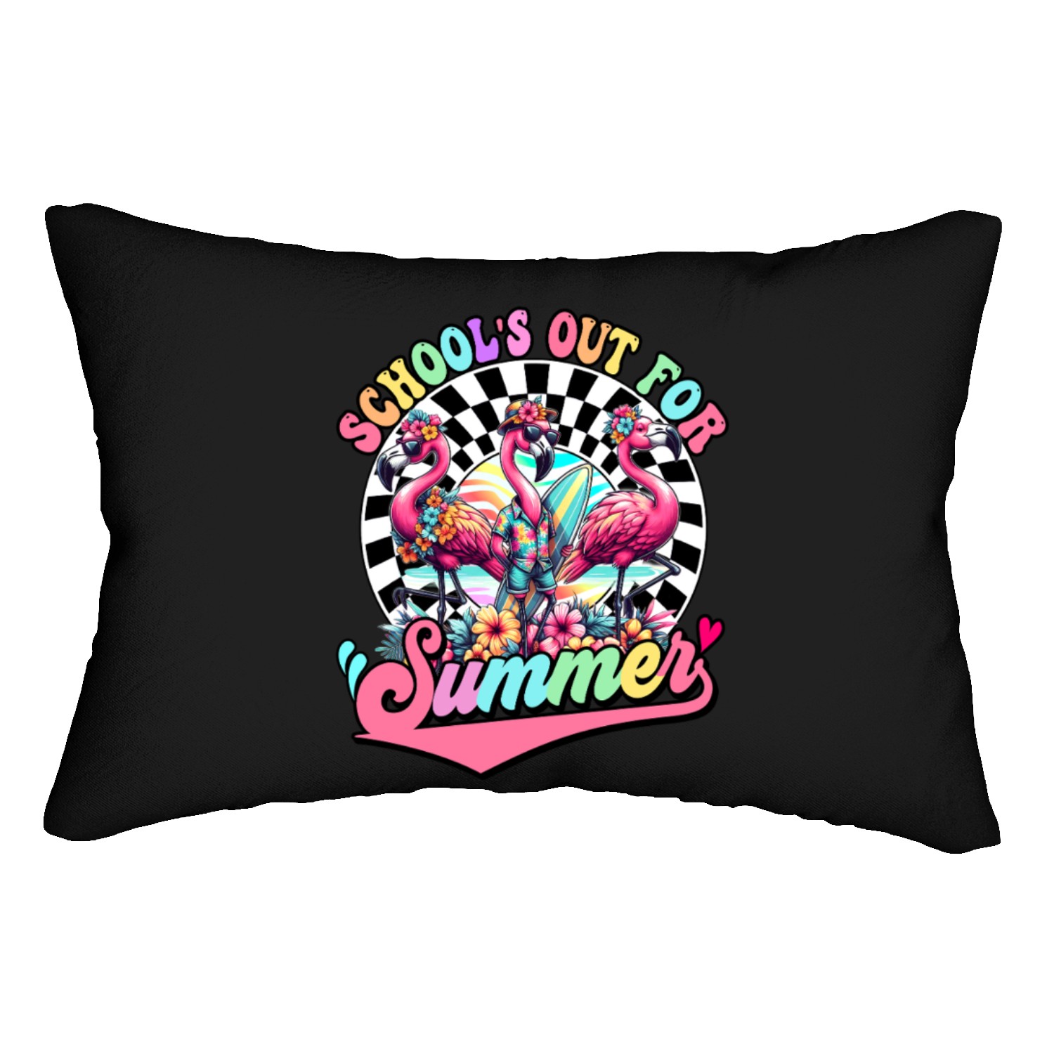 Schools Out For Summer Flamingo Teaches Students Lumbar Pillows