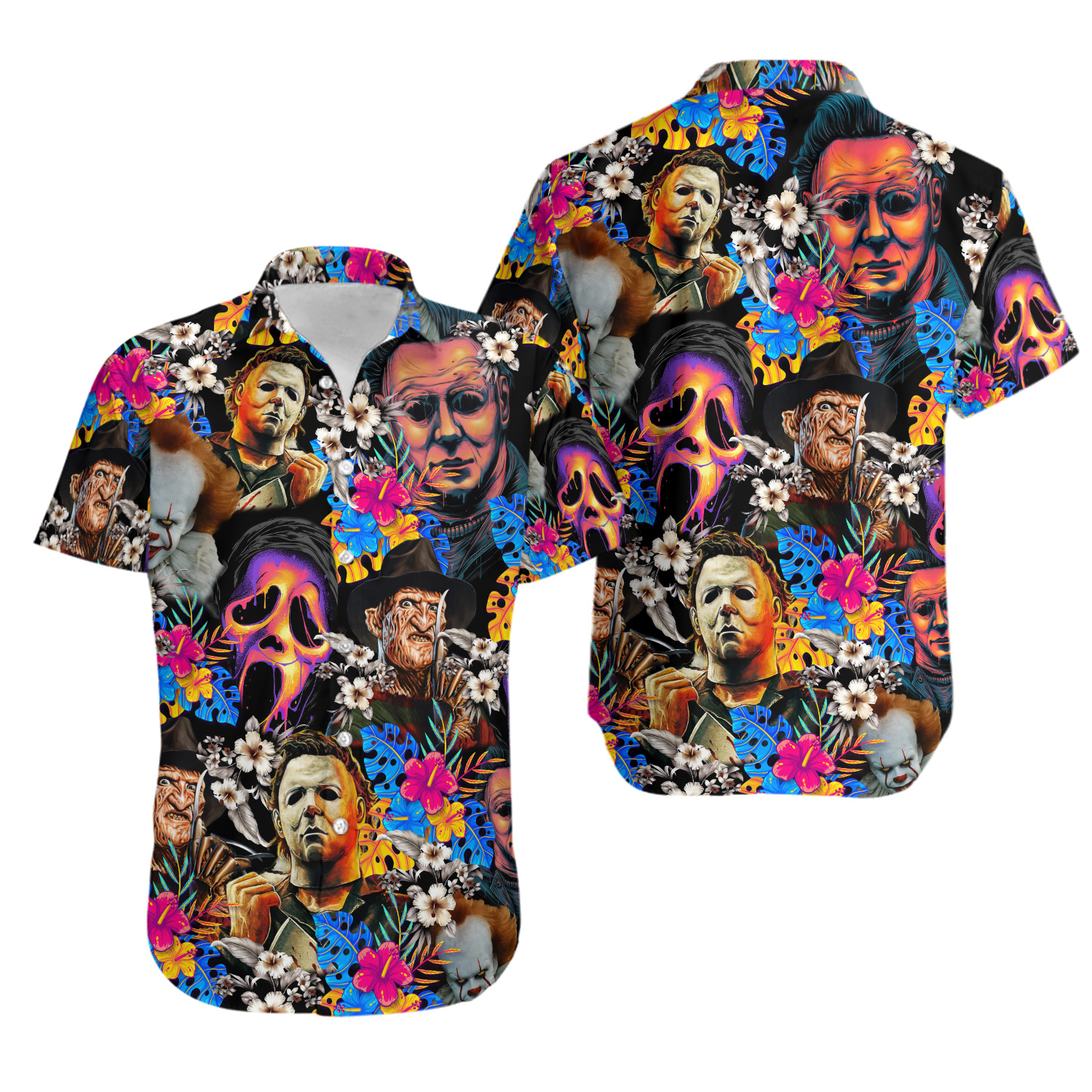 Horror Hawaiian Shirt, Horror Summer Shirt, Horror Movie Gift, Horror Characters