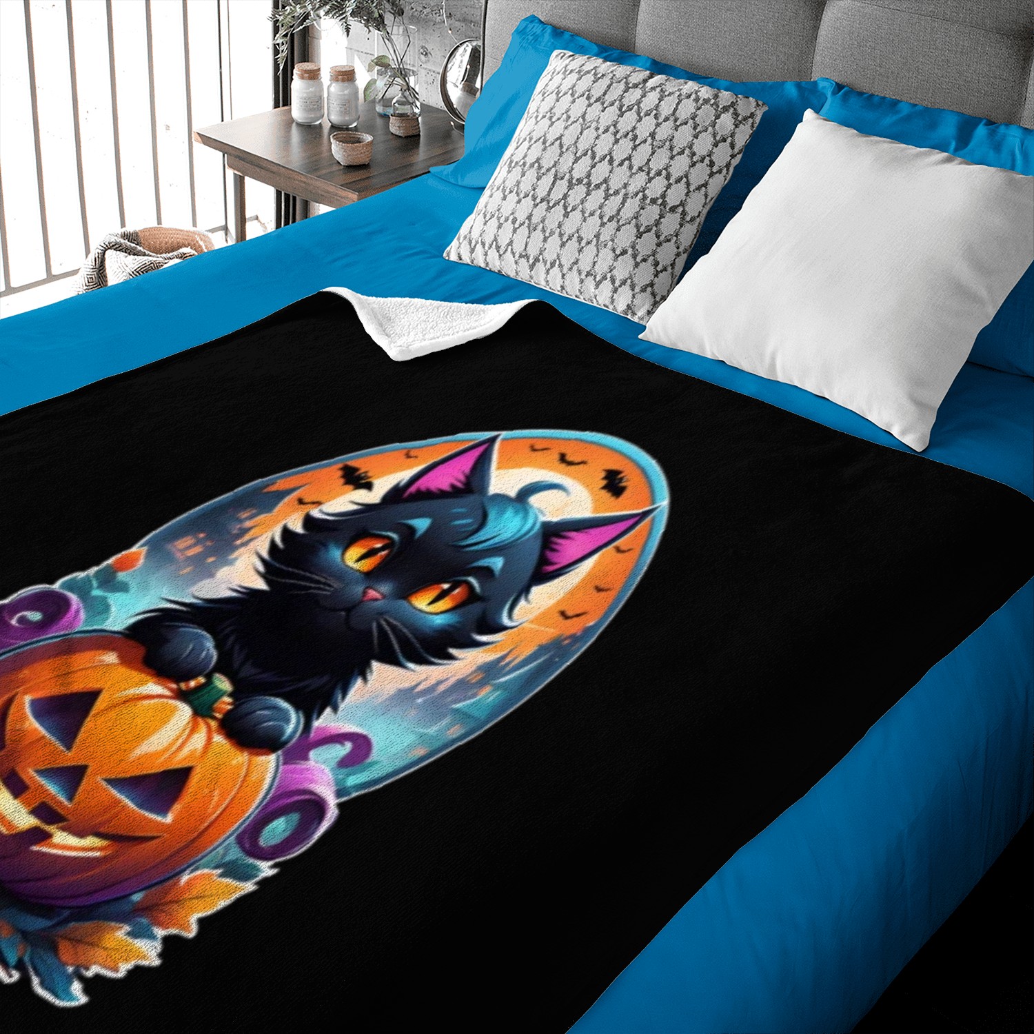 A Black Cat with Halloween Pumpkin Baby Blankets