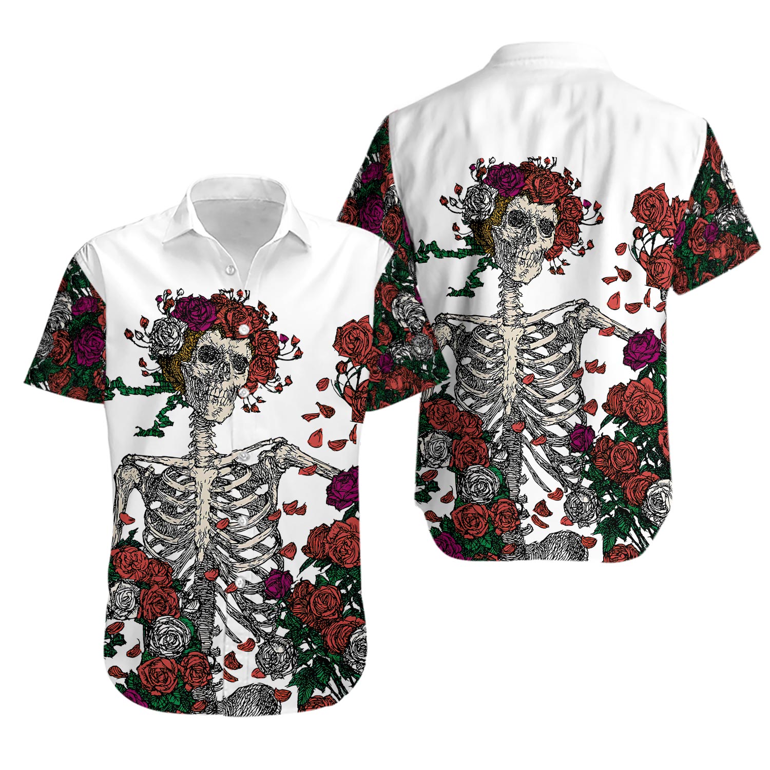 Grateful Dead Skull Hawaiian Shirt Short Sleeve Summer Beach Size S - 5XL