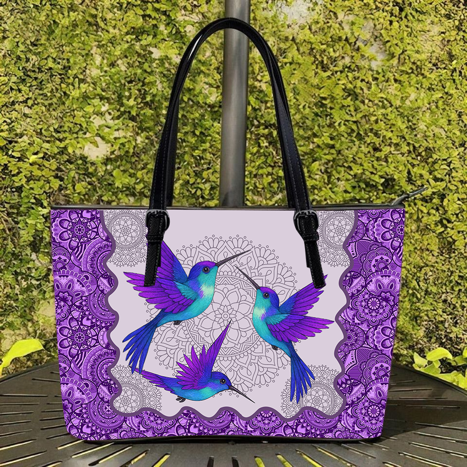 Hummingbird Purple Leather Bag, Crossbody Bag, Leather Bag, Leather Tote Bag, Shopping Bag, Shoulder Bag