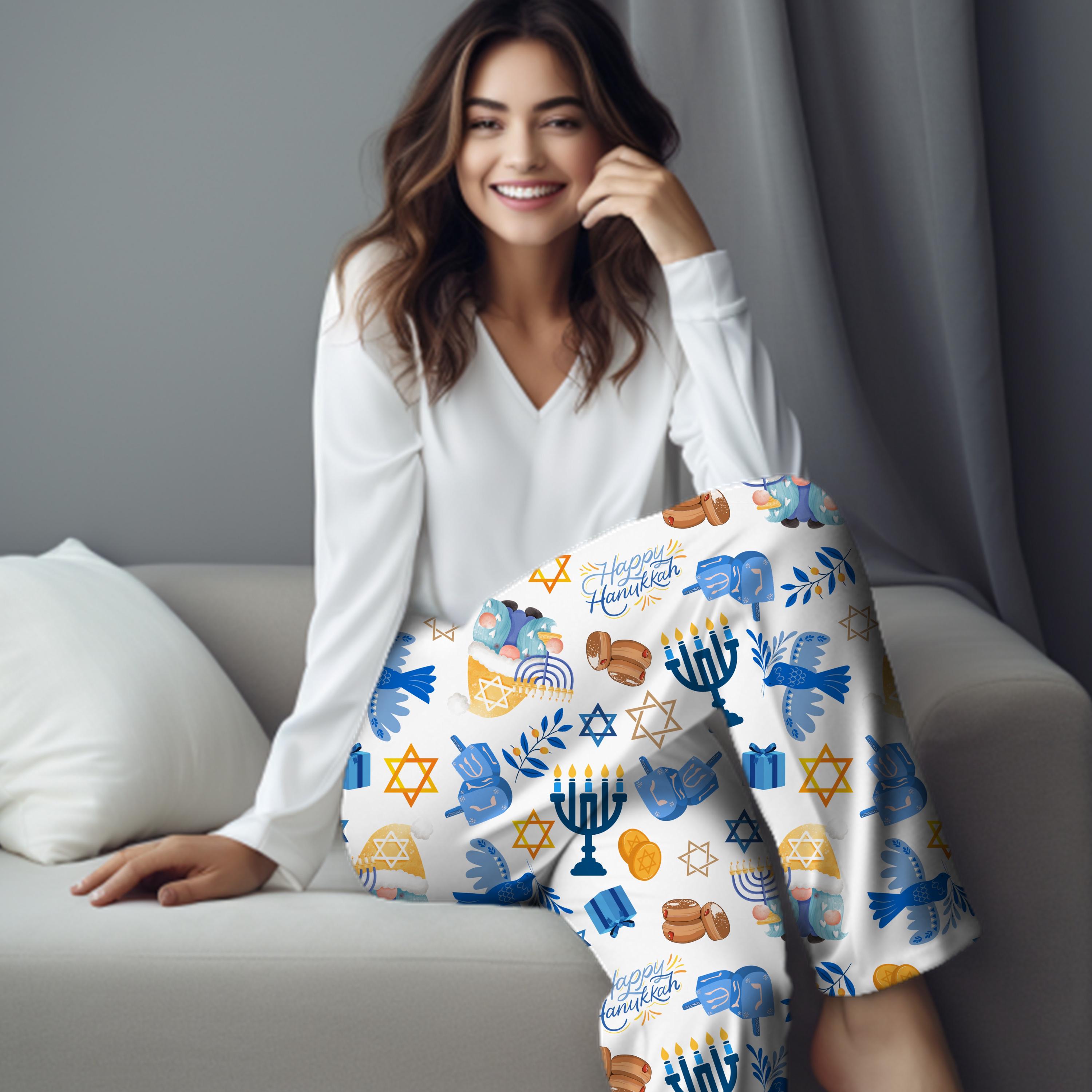 Hanukkah PJ Pants, Lounge Pants, Hanukkah PJs, Friend Birthday Gift, Hanukkah Gift, Happy Hanukkah Pajama Pants for Her, Jewish Holiday Gift