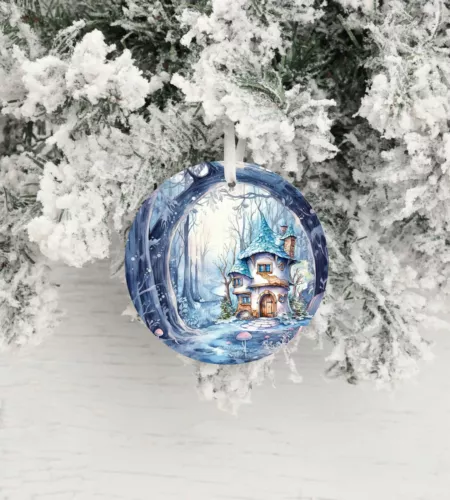 Winter Fairy House Ceramic Christmas Ornament, Christmas Tree Decoration