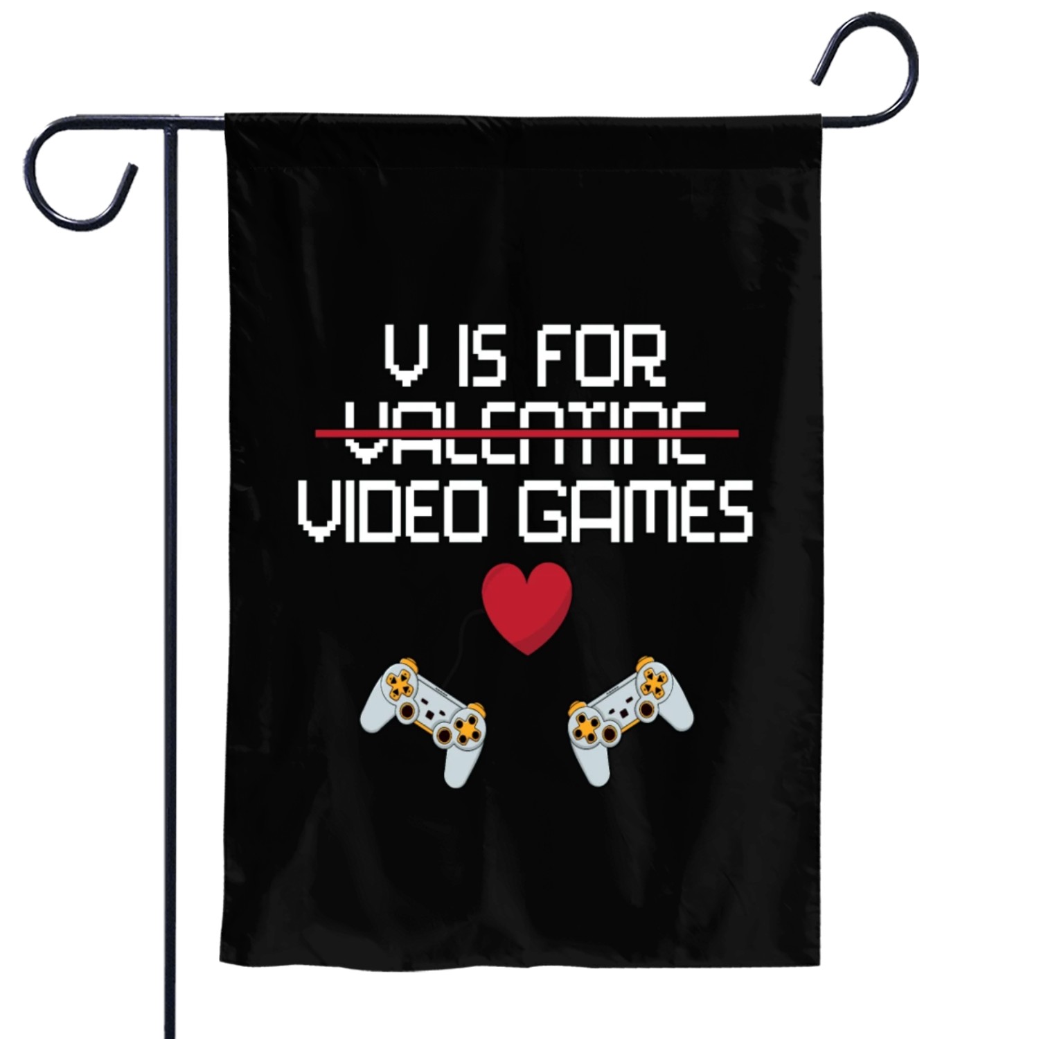 V is for video games on valentine day Garden Flags