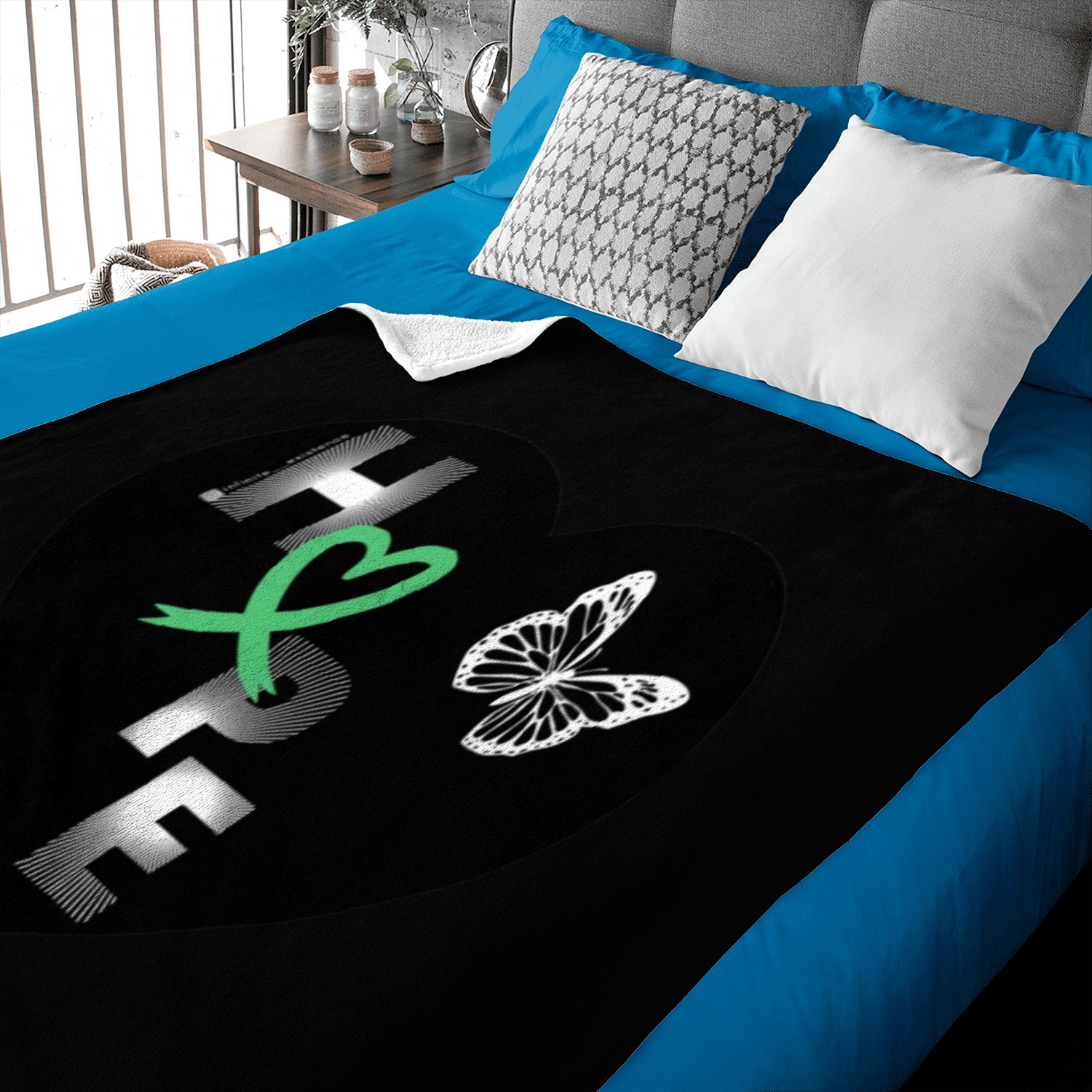 Liver Cancer Hope & Butterfly Heart Grn/White/Blk Baby Blankets
