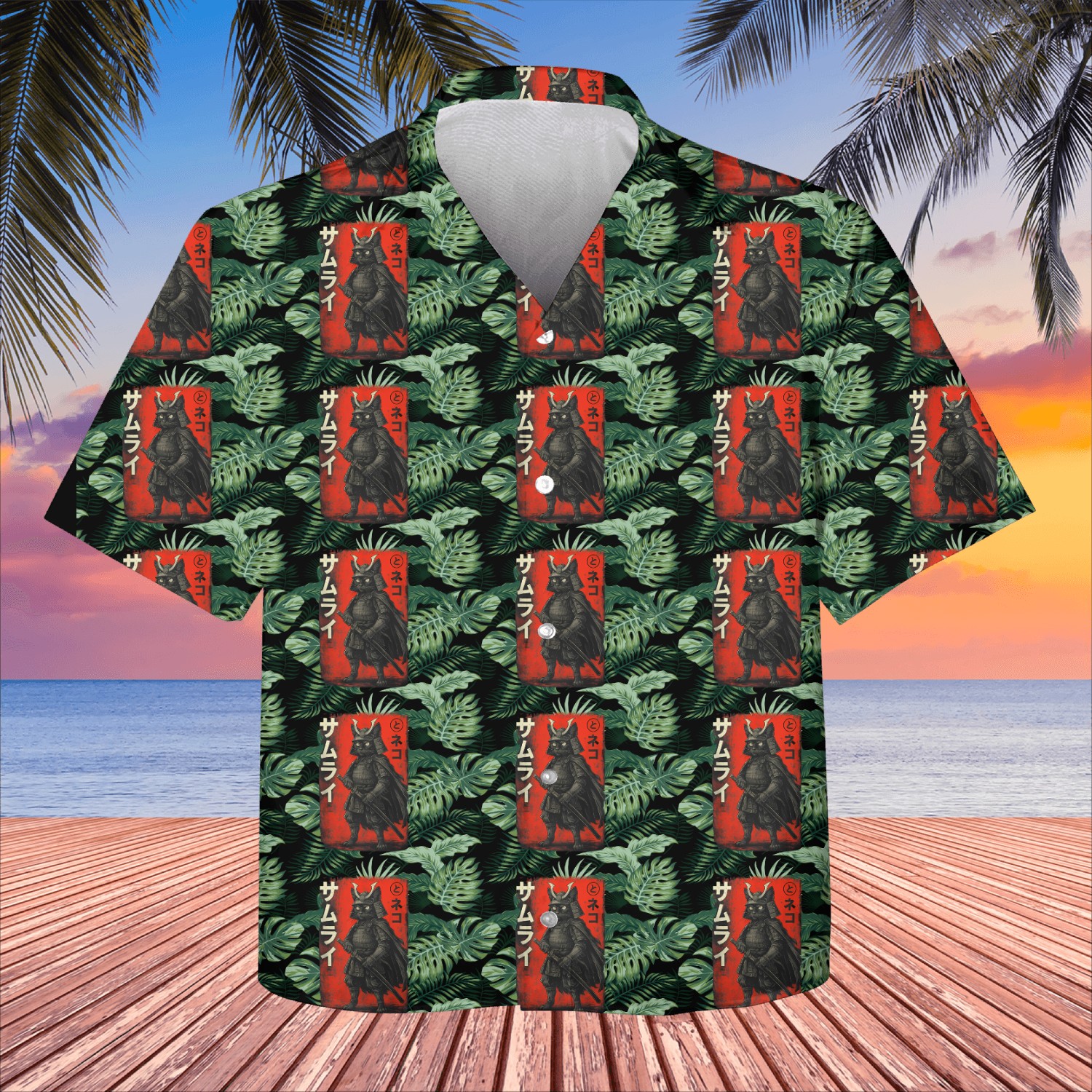 Anime Cat Samurai Kids Hawaiians