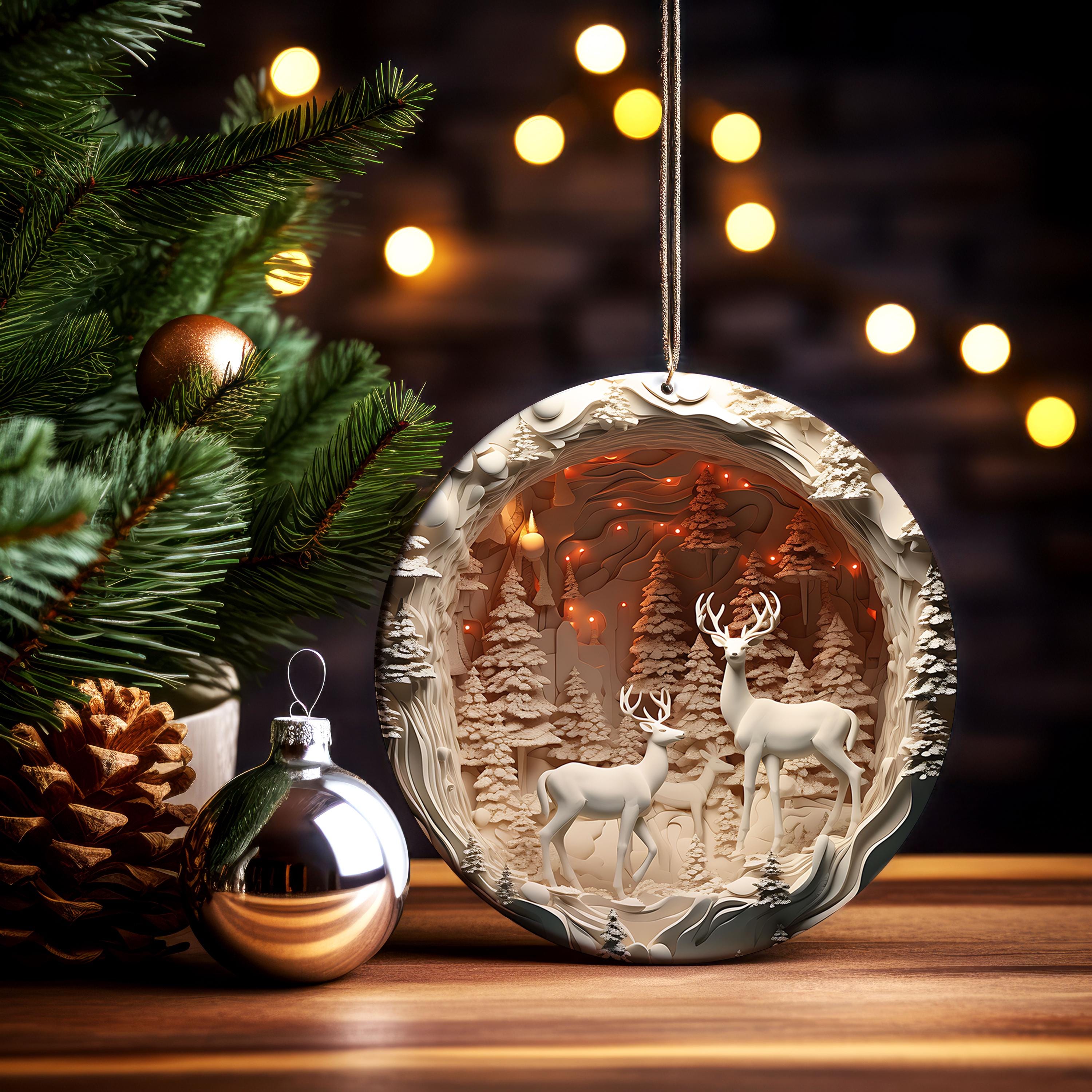 3D Effect Family Reindeer Christmas Ornament, Reindeer Ornament, Christmas Ornament Gift, Christmas Ornaments, Christmas Reindeer Decoration
