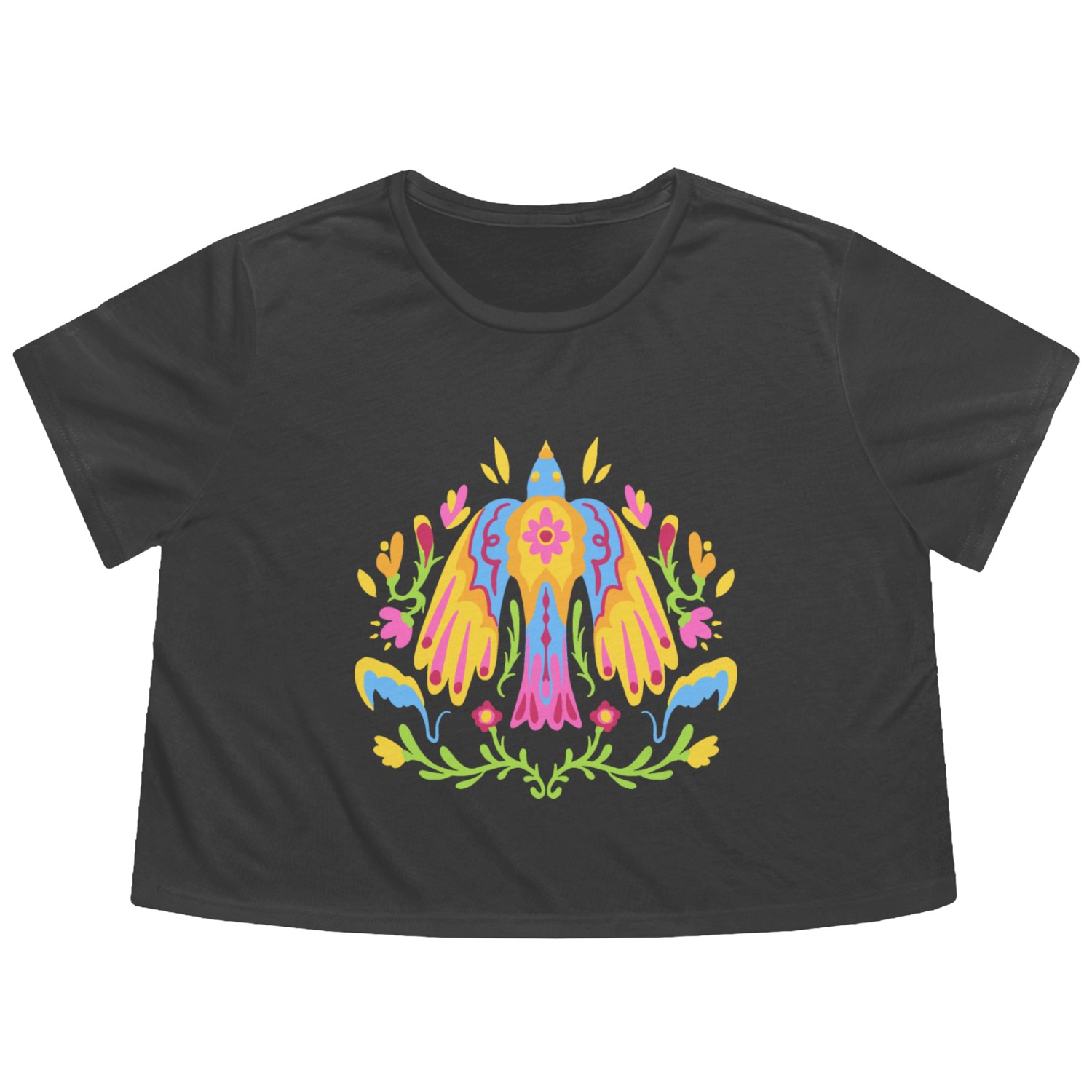 otomi design with bird Flowy Cropped Tees