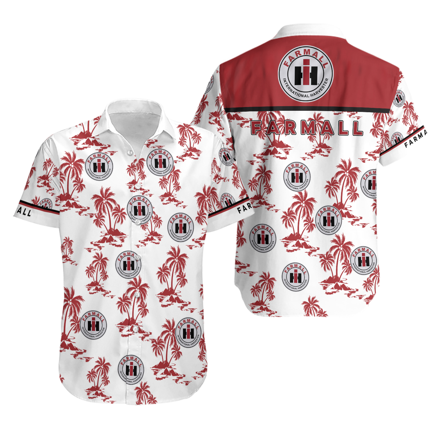 International Harvester Farmall Hawaiian Style Shirt, Tropical Aloha Shirt for Men, Vintage Farmall Tractor Shirt, Summer Farm Shirt