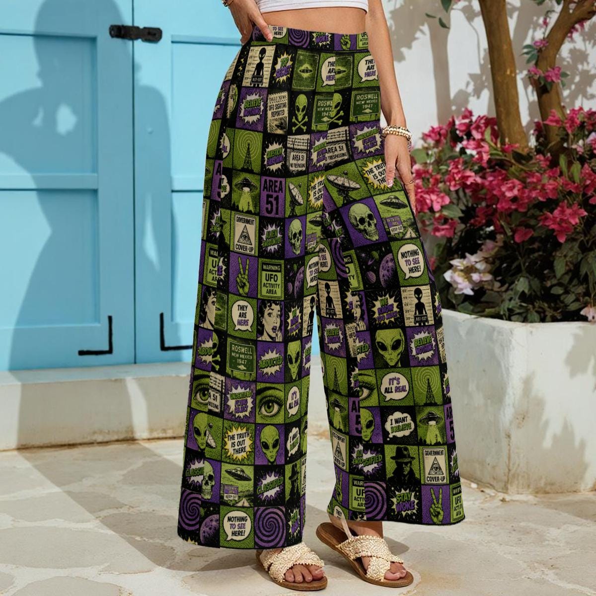 I Want to Believe | Area 51 Check | Women's Lightweight Wide-Leg Pants