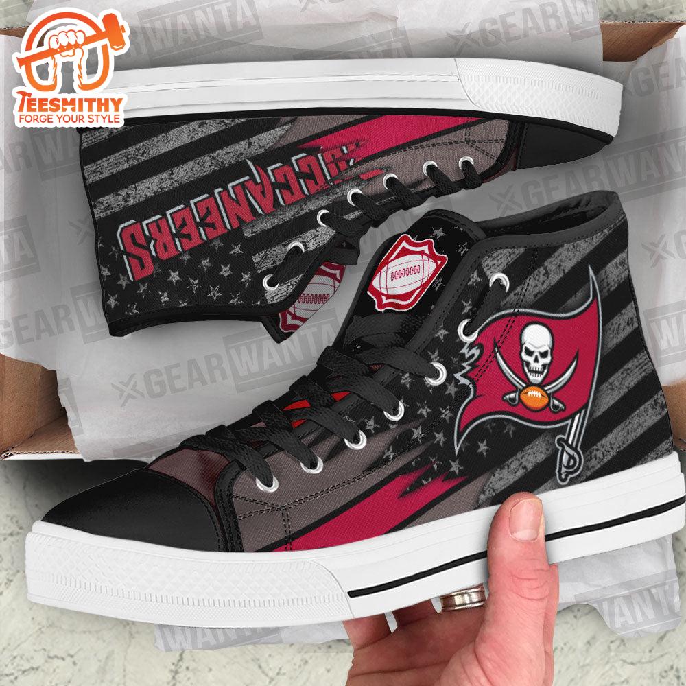 Tampa Bay Buccaneers High Top Shoes, American Flag Sneakers