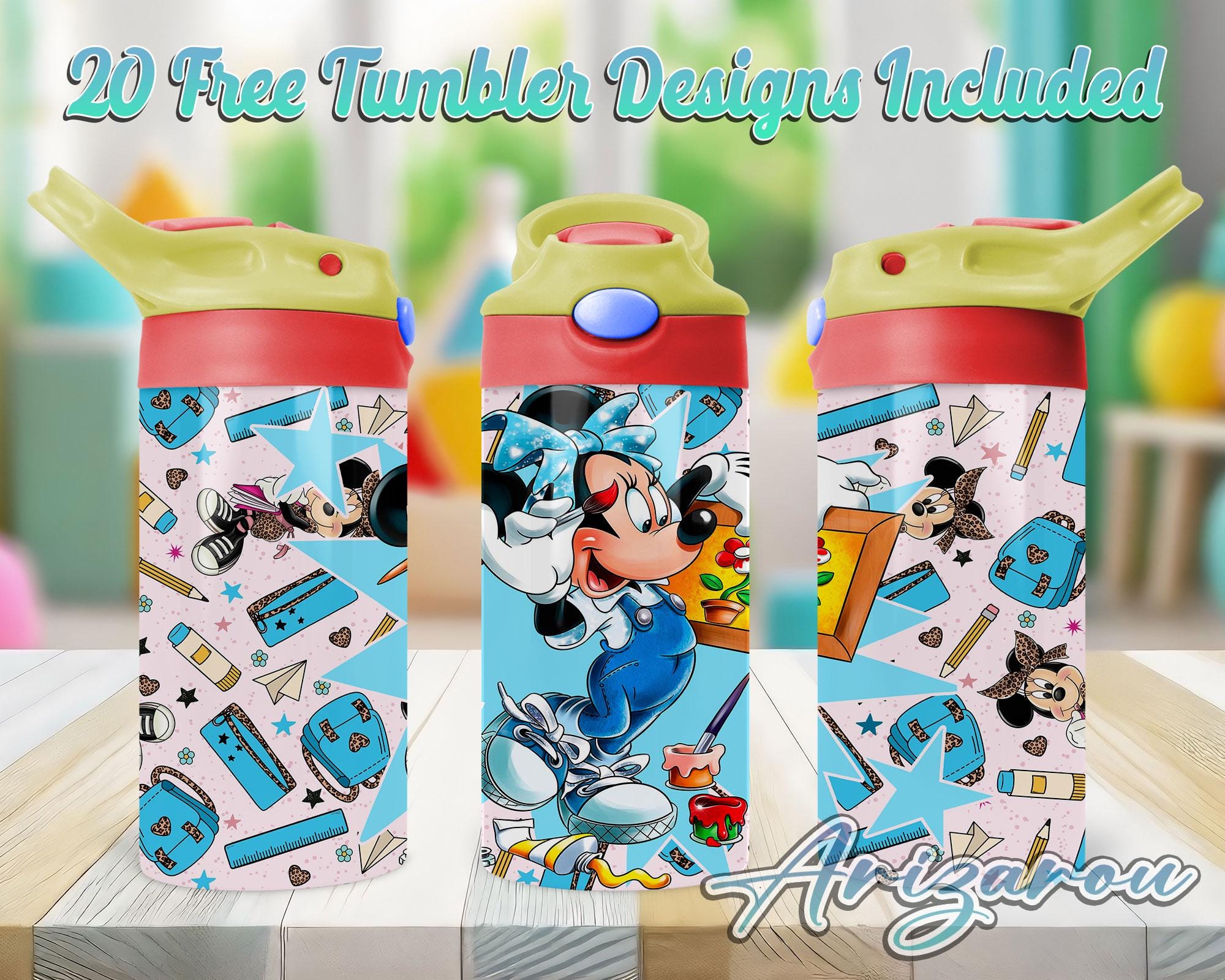 Mouse Cartoon Back To School 12oz Kids Flip Top, Cartoon 12oz Sippy cup Tumbler
