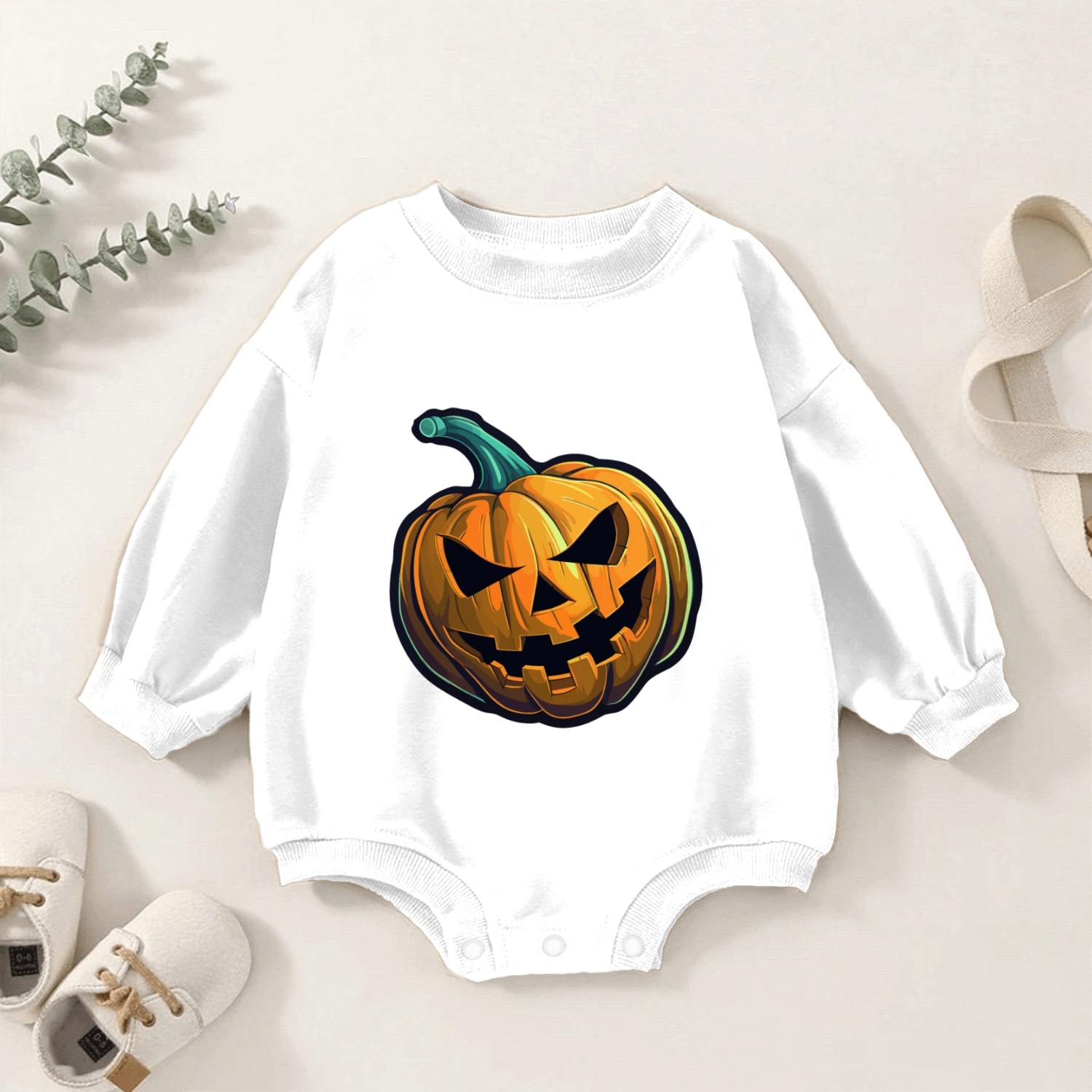 Spooky Halloween Pumpkin With Spooky Look Baby Romper Sweatshirts
