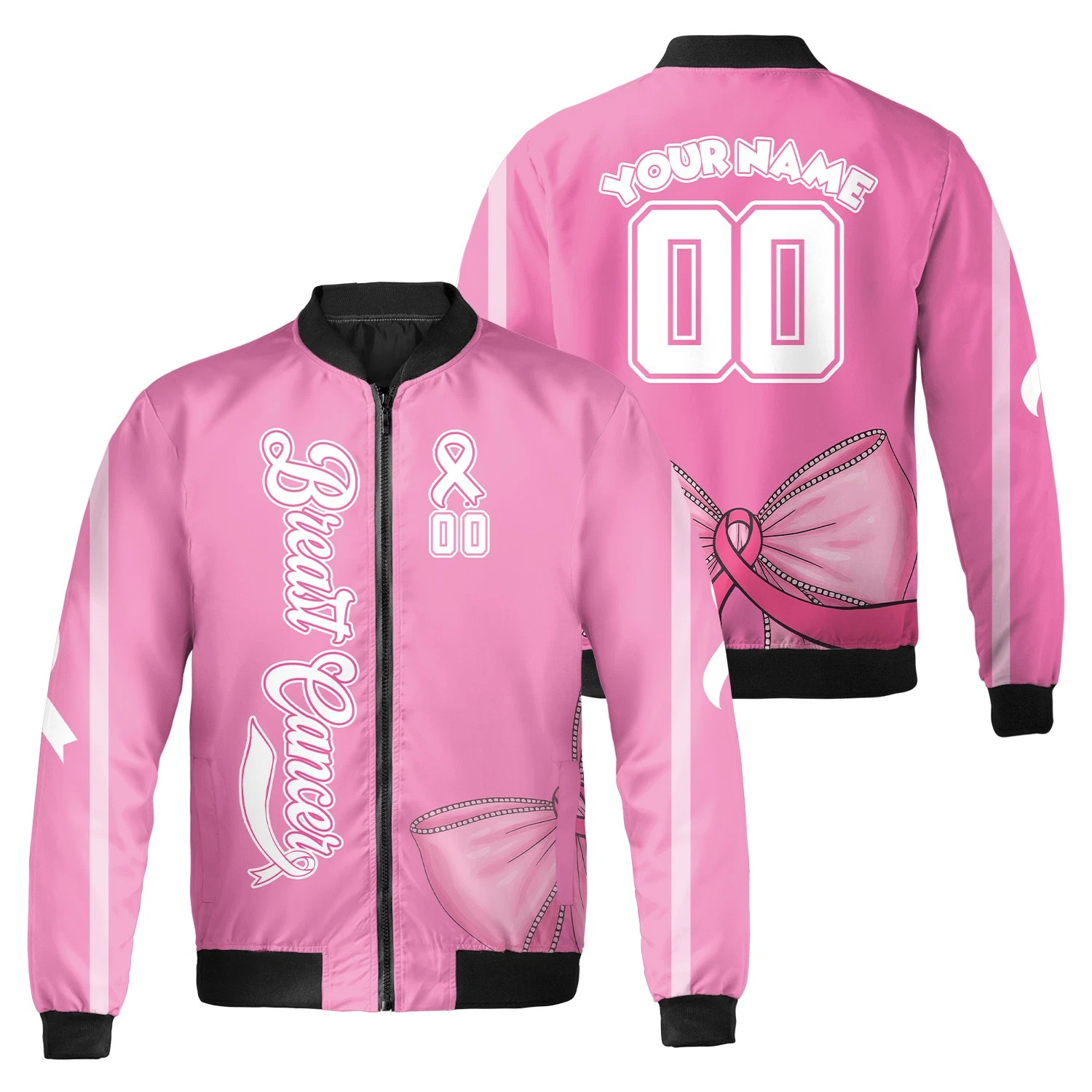 Personalized Breast Cancer Warrior Coquette Bow Bomber Jacket