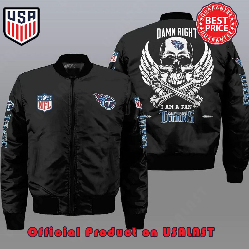 TENNESSEE TITANS WINGS SKULL TEAM LOGO BOMBER JACKET – BLACK