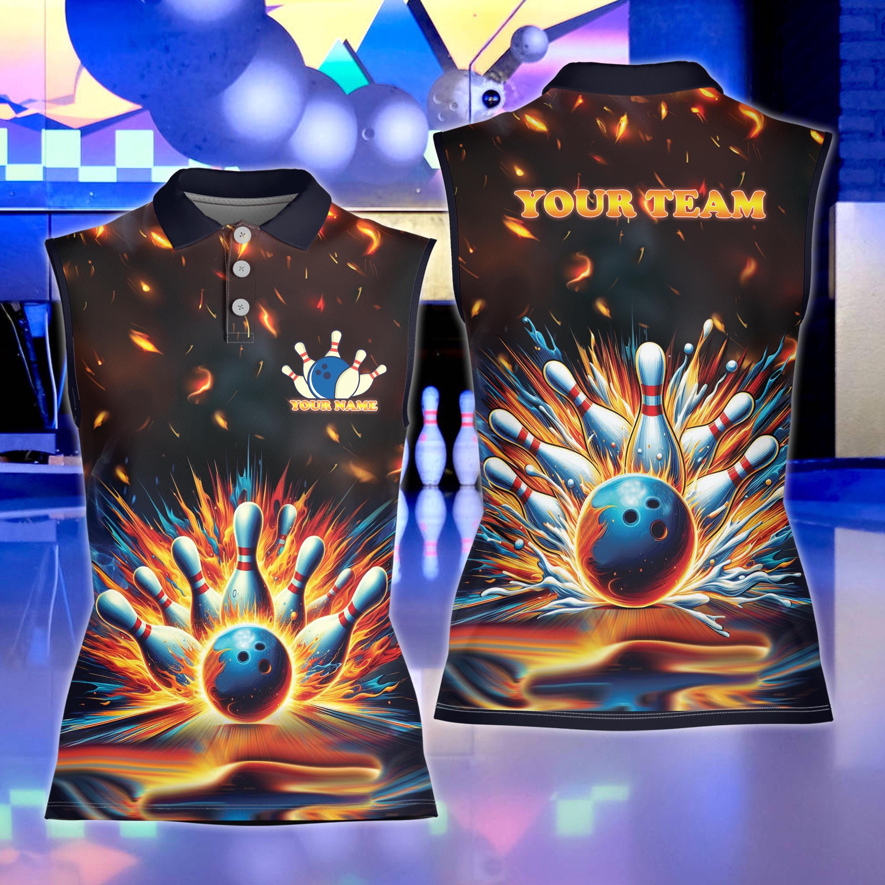 Personalized Bowling Polo Shirt, Custom Name Bowling Polo Shirt For Bowlers, Matching Bowling Team Sleeveless Polo, Bowling Lover Gift