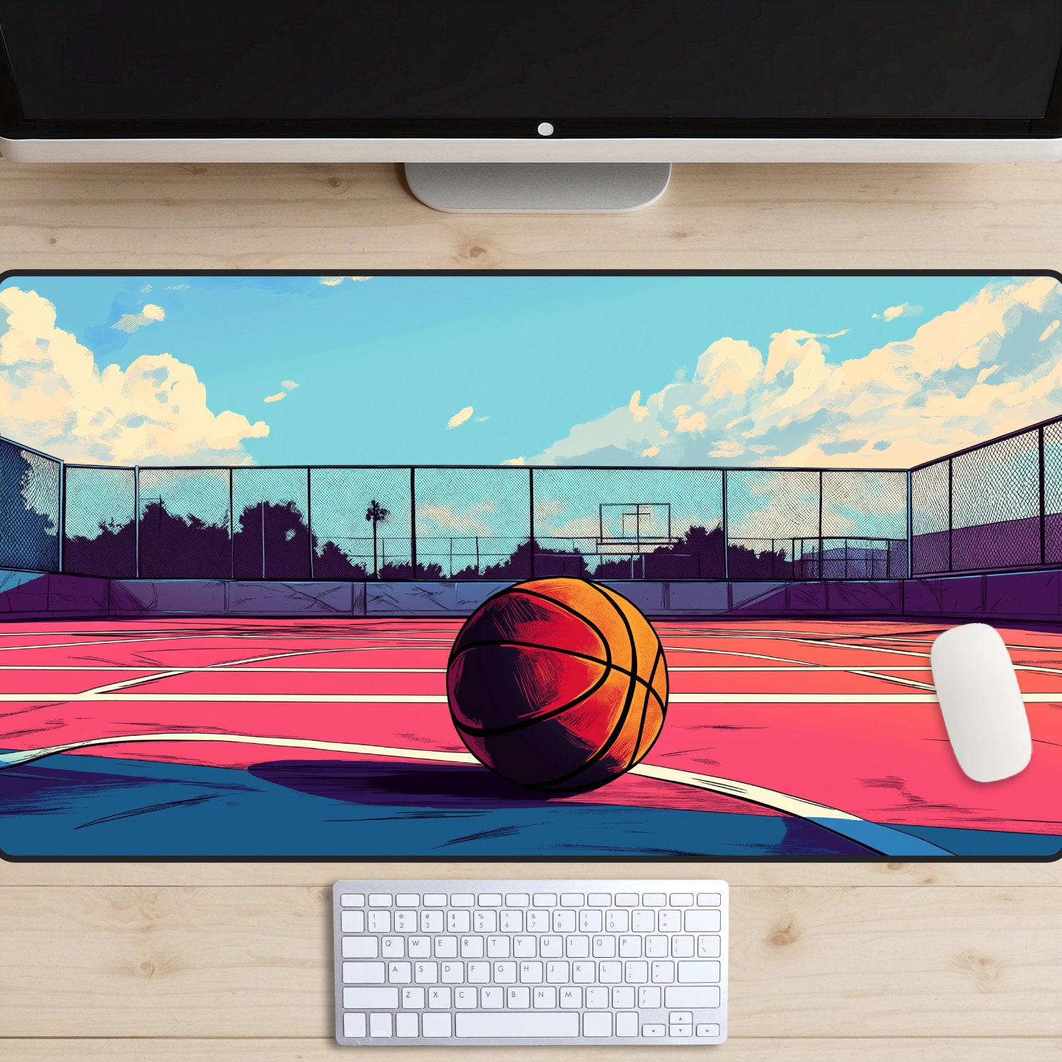 Basketball Court Desk Mat, Basketball Desk Pad, Basketball Fan Gift, Sports Mousepad, Sports Fan Desk Topper, Athlete Laptop Mat, Athletics