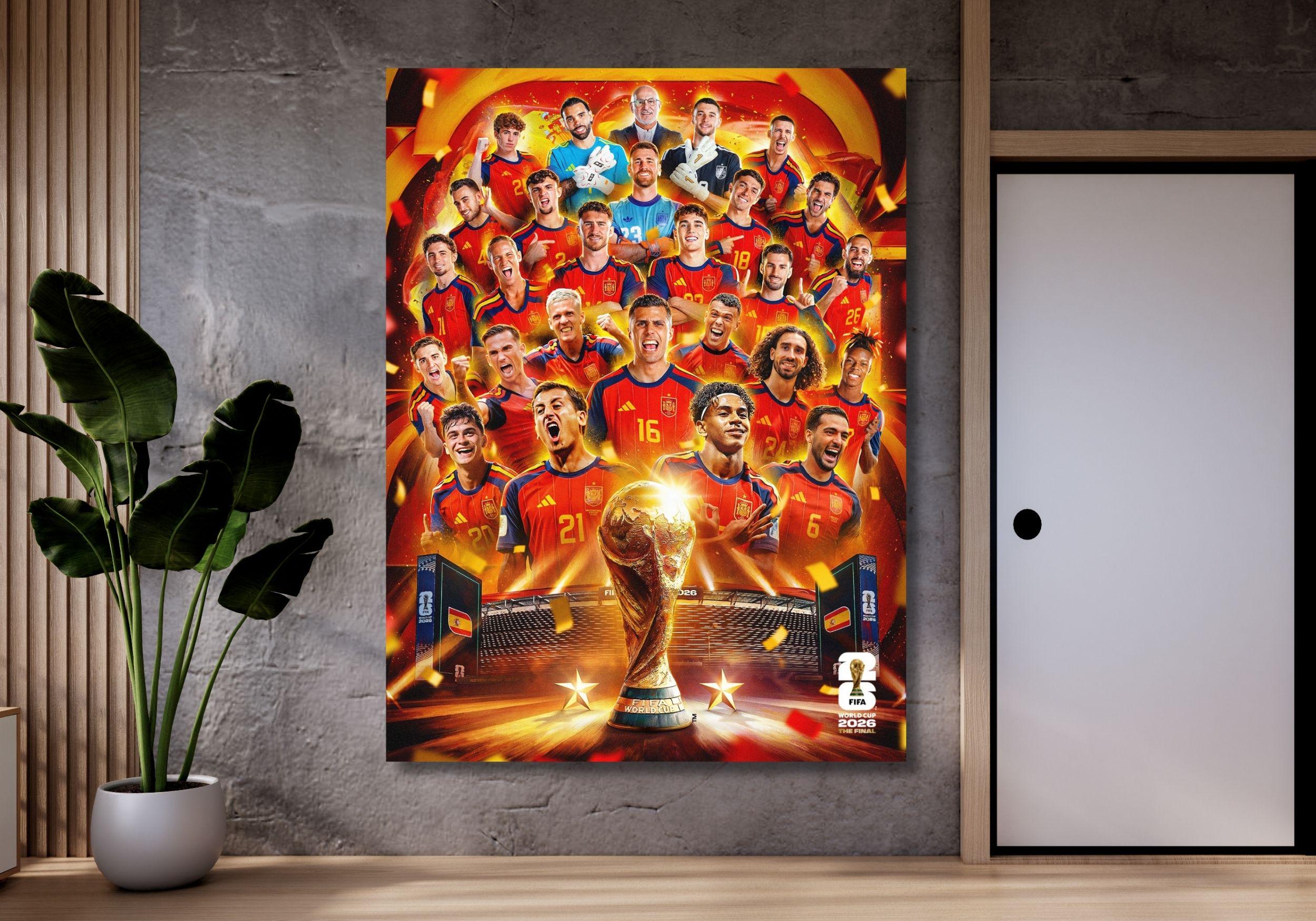 SPAIN 2026 World Cup Champions Framed Canvas Wall Art, Ready to Hang
