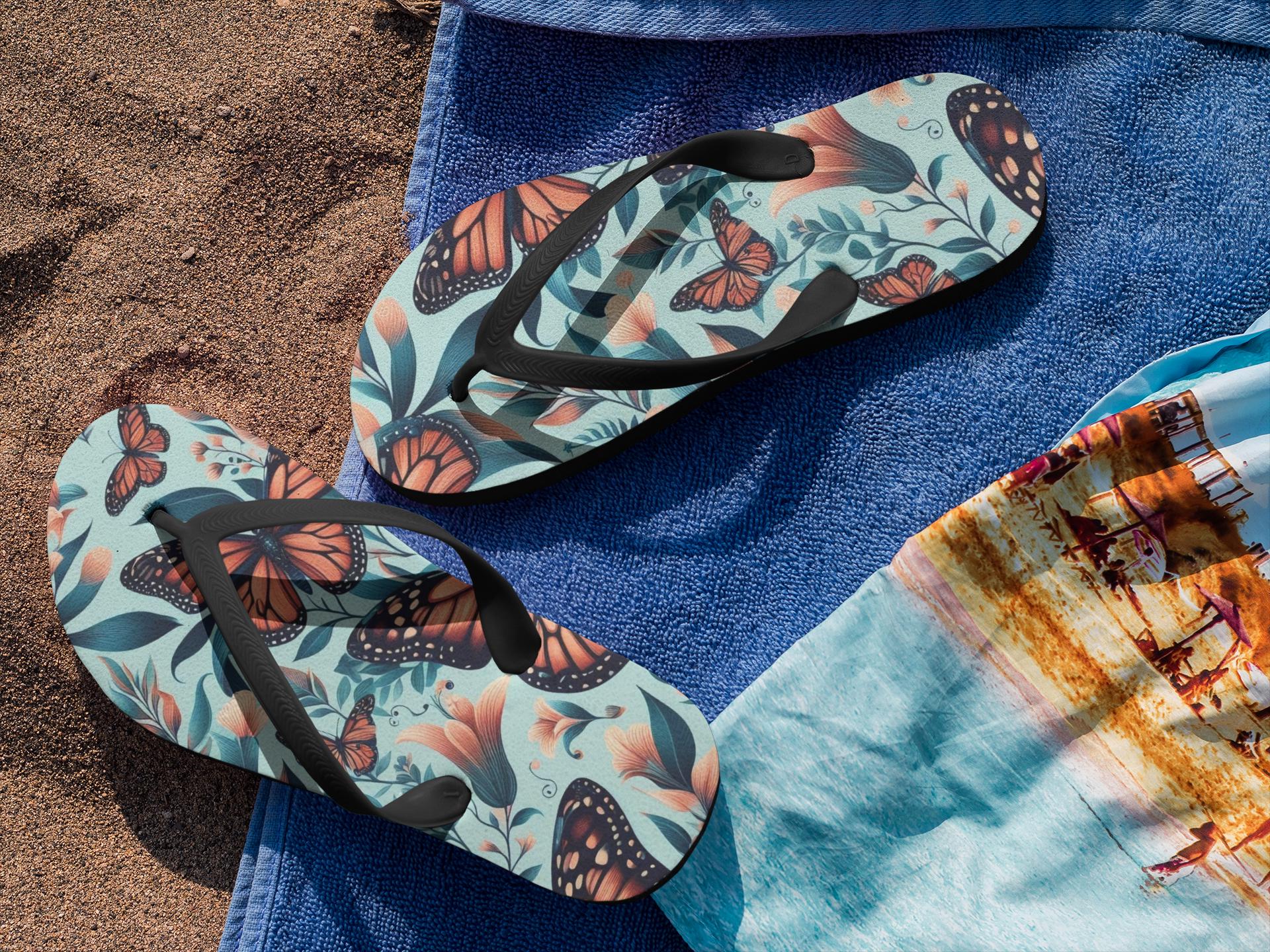 Monarch Butterfly Flip Flops - Comfortable & Durable Beach Sandals for Summer Fun | Perfect for Poolside Lounging