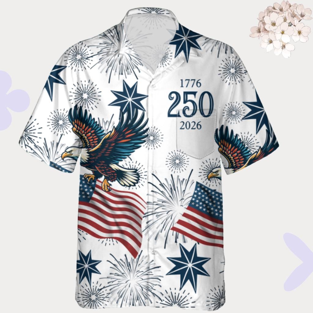 USA 250th Anniversary Hawaiian Shirt American Eagle Patriotic Shirt