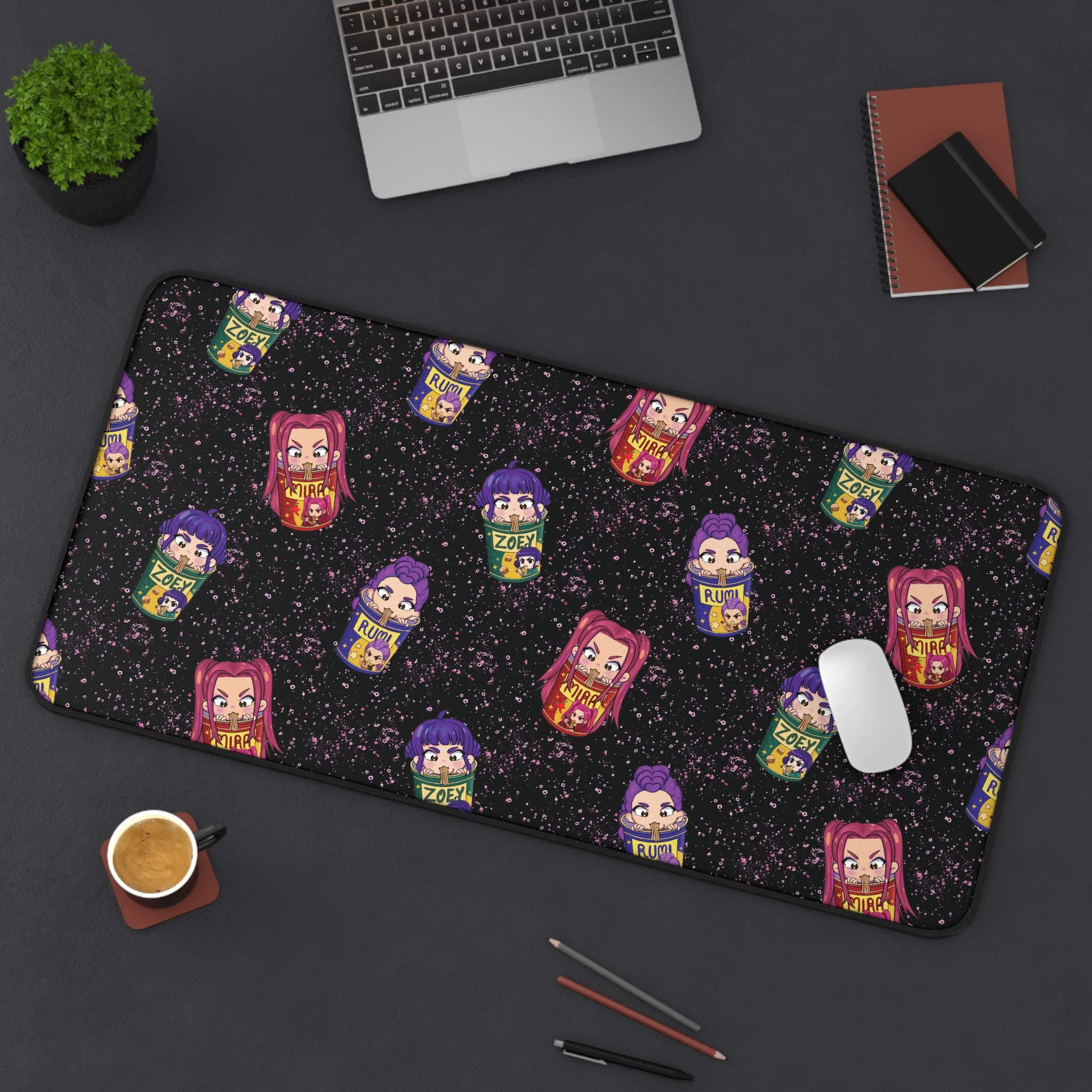 Kpop Demon Hunters Gamer Mouse Pad Chibi Rumi, Zoey & Mira Anime Desk Mat, Cute Kpop Merch Gift for Gamers